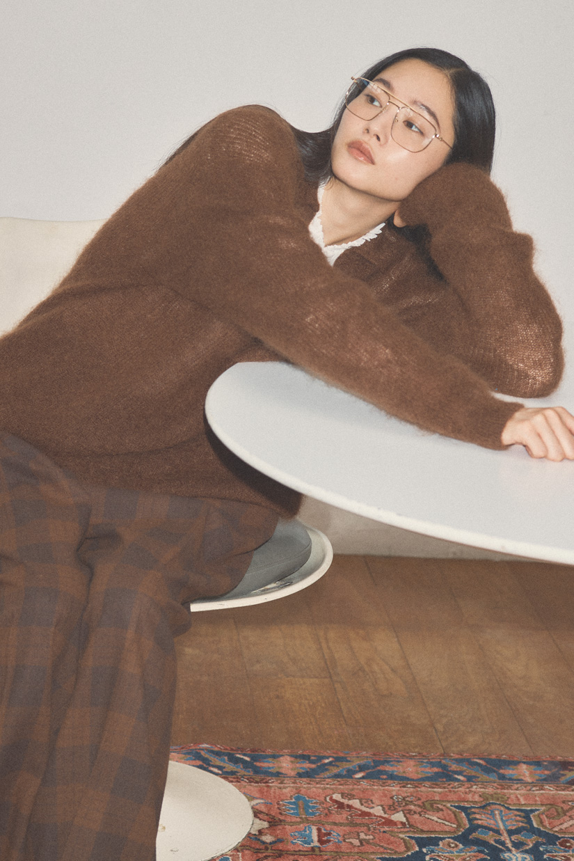 《石上美津江さんコラボ》ウールチェックタックパンツ着用画像