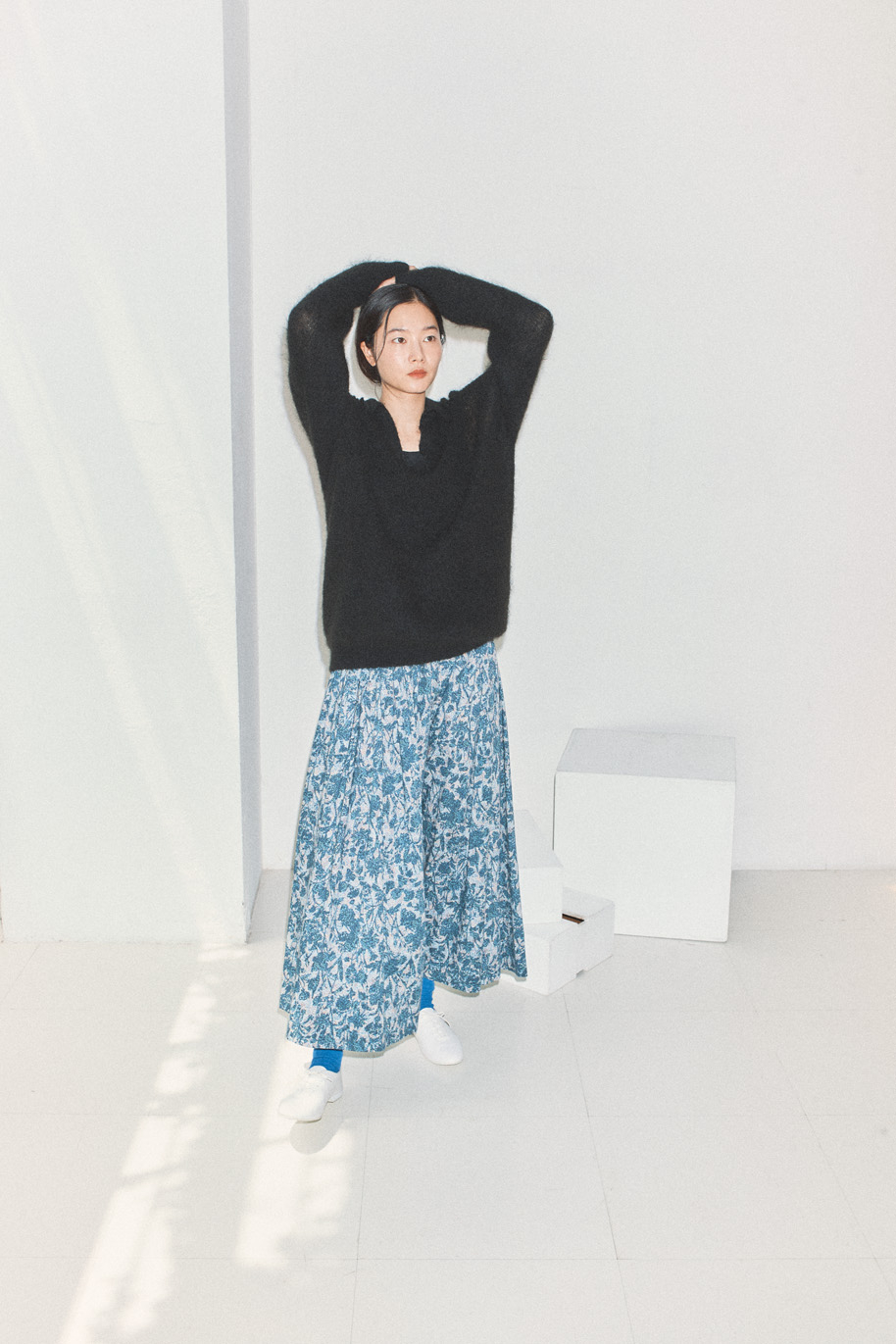 《石上美津江さんコラボ》キッドモヘヤ片畦ポロニット着用画像