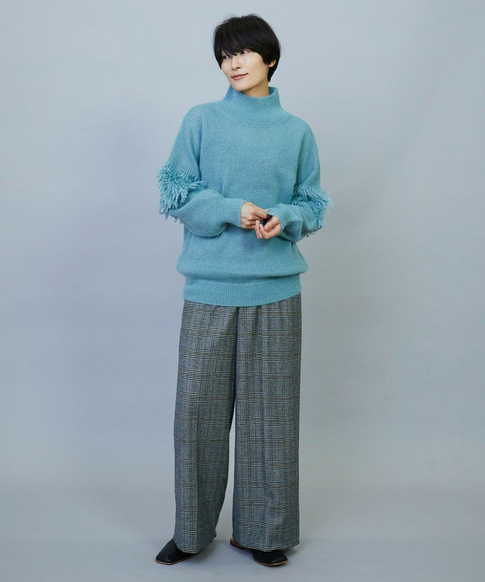 MOGA ウールカシミヤグレンチェックワイドパンツ オフホワイト