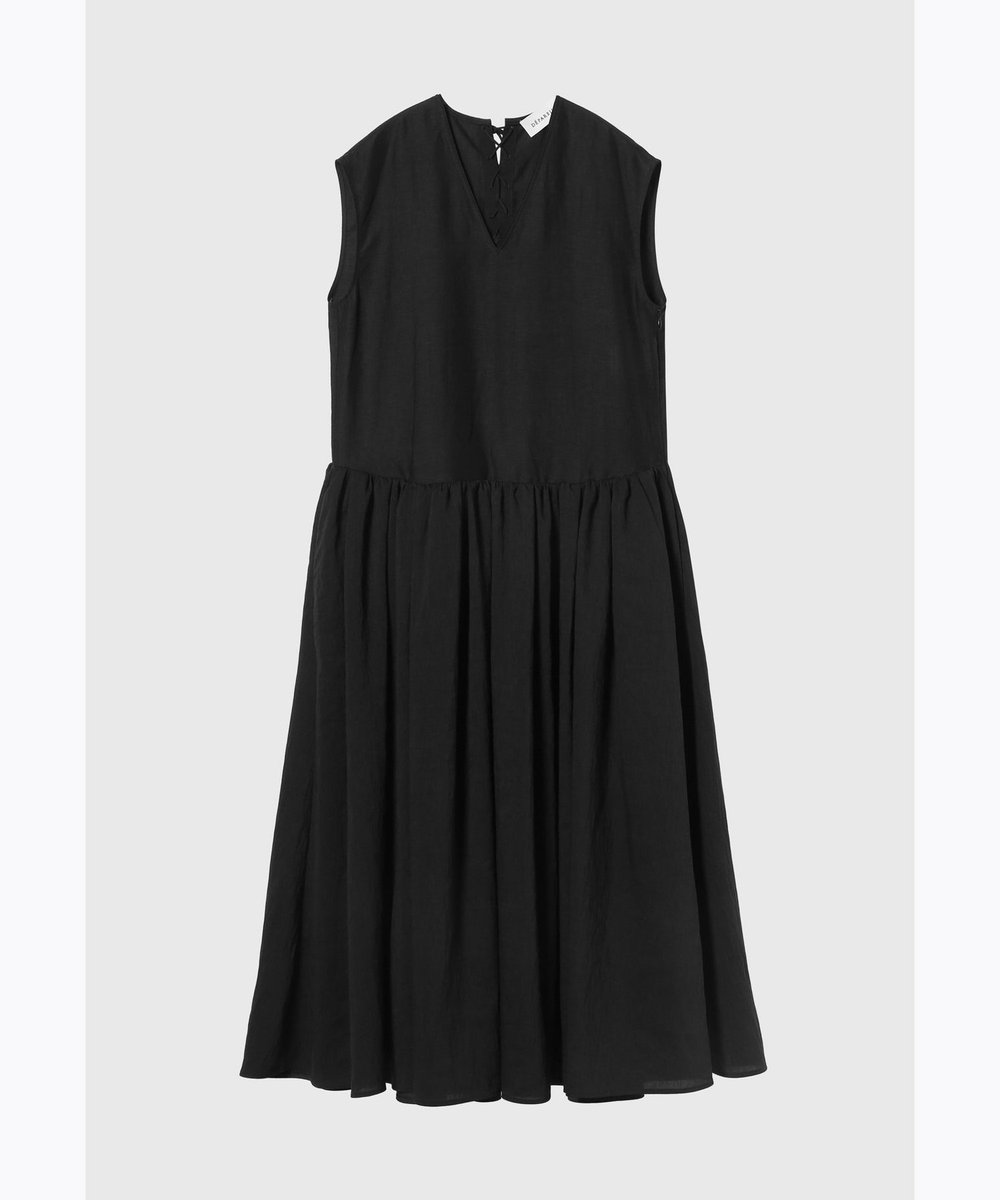 DÉPAREILLÉ WASHABLE LINEN LACE UP DRESS / ウォッシャブルリネンレースアップドレス ブラック