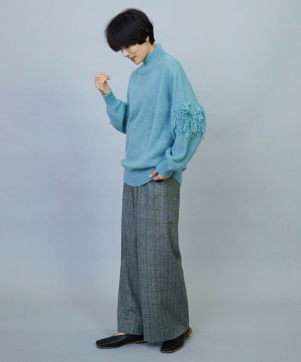 MOGA ウールカシミヤグレンチェックワイドパンツ オフホワイト