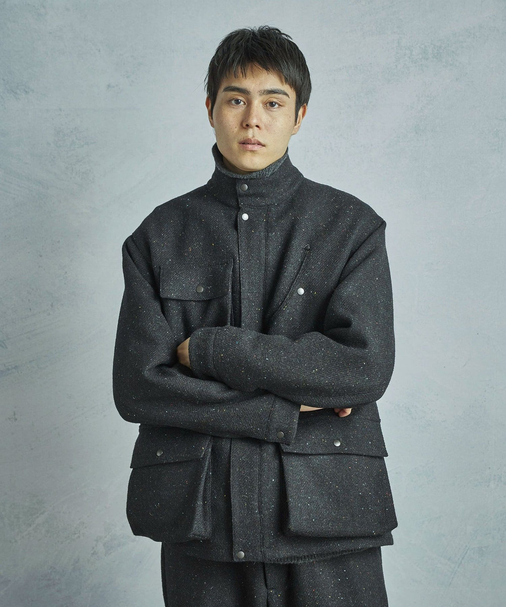 MEN'S BIGI 【50th Anniv . 菊池武夫】HARRIS TWEED COLOR NEP BLOUSON ブラック