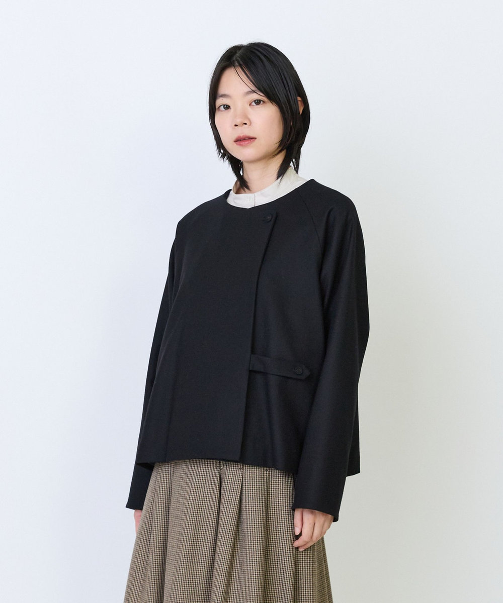 LOISIR ウールフラノベルテッドジャケット ブラック