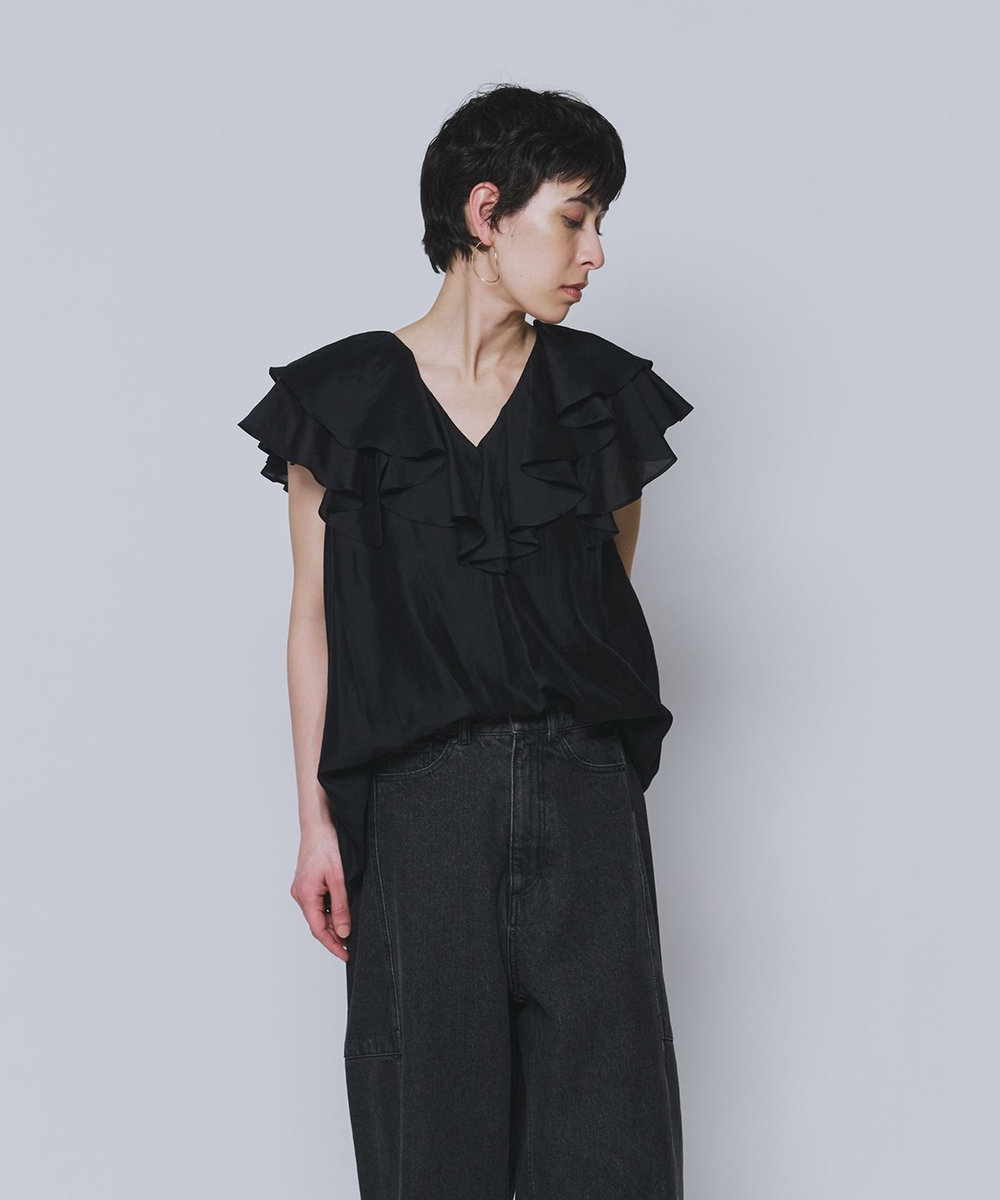 1er Arrondissement シアーテンセルフリルブラウス ブラック