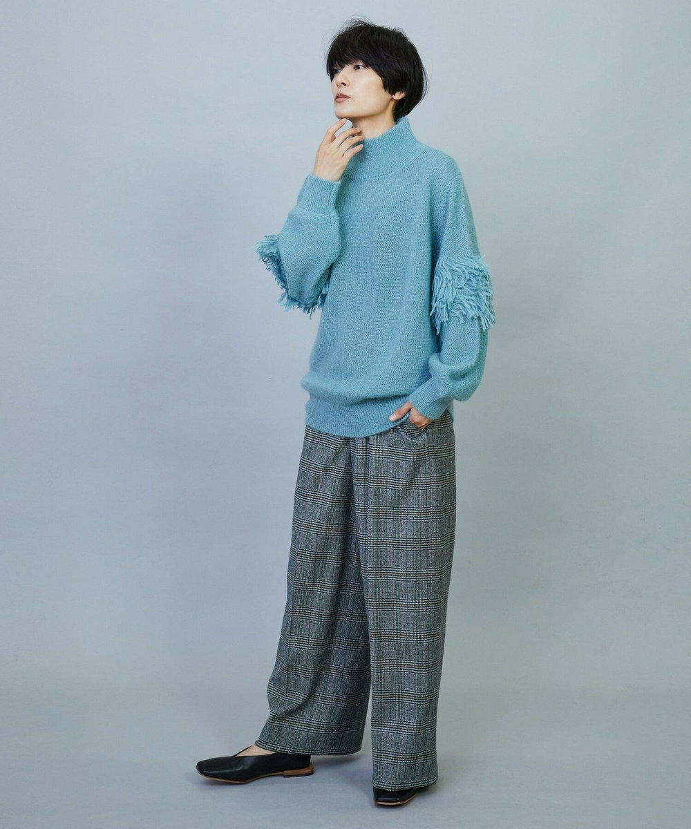 MOGA ウールカシミヤグレンチェックワイドパンツ オフホワイト