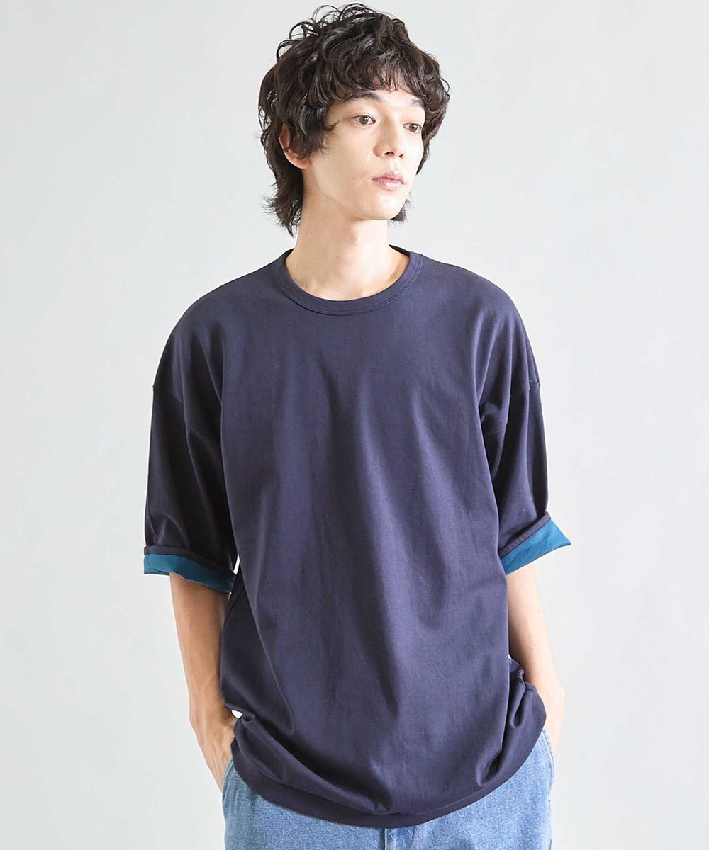 UNION STATION Wフェイス裏メッシュ5分袖T ネイビー