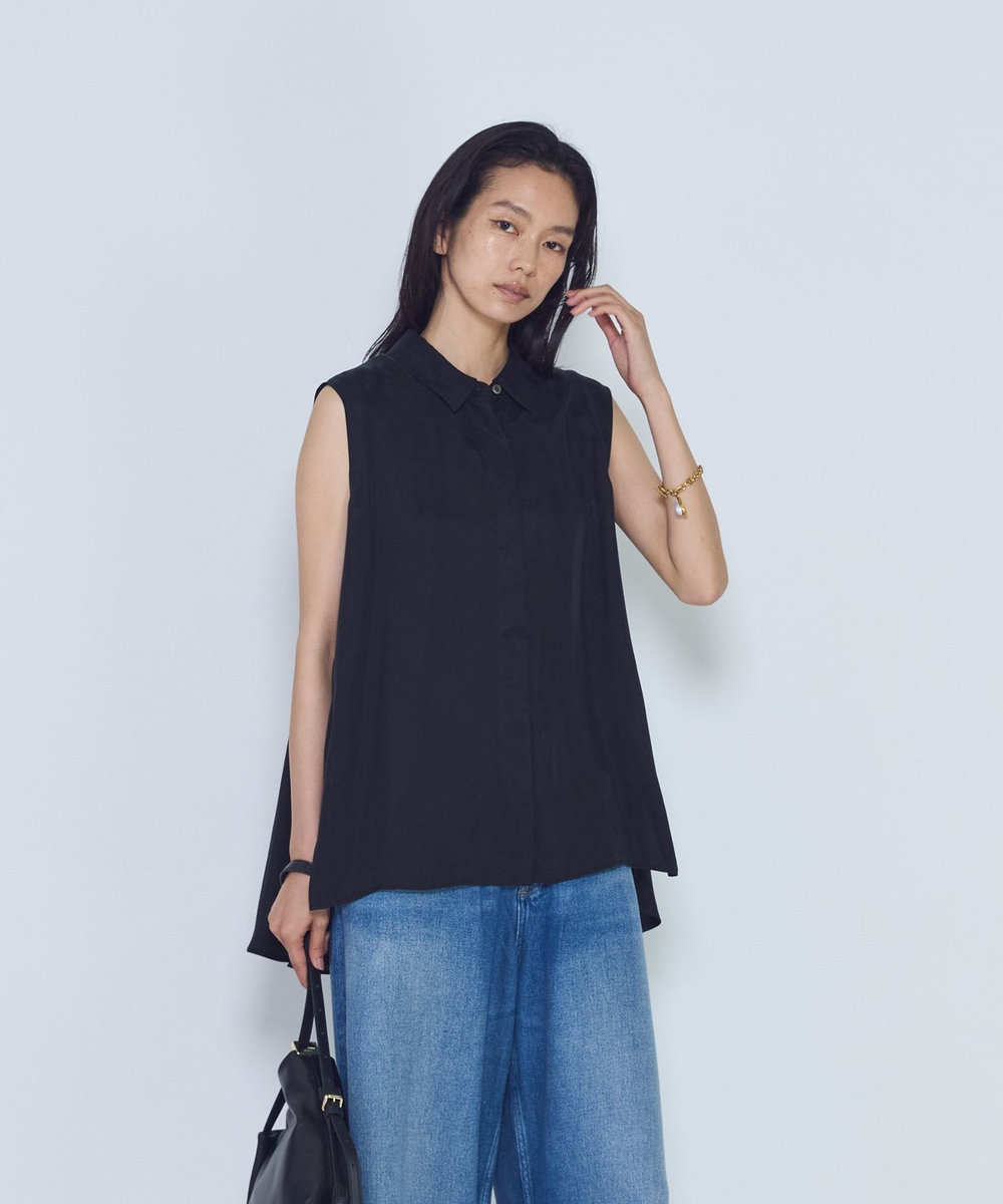 1er Arrondissement キュプラフィブリルフレンチスリーブシャツ ブラック