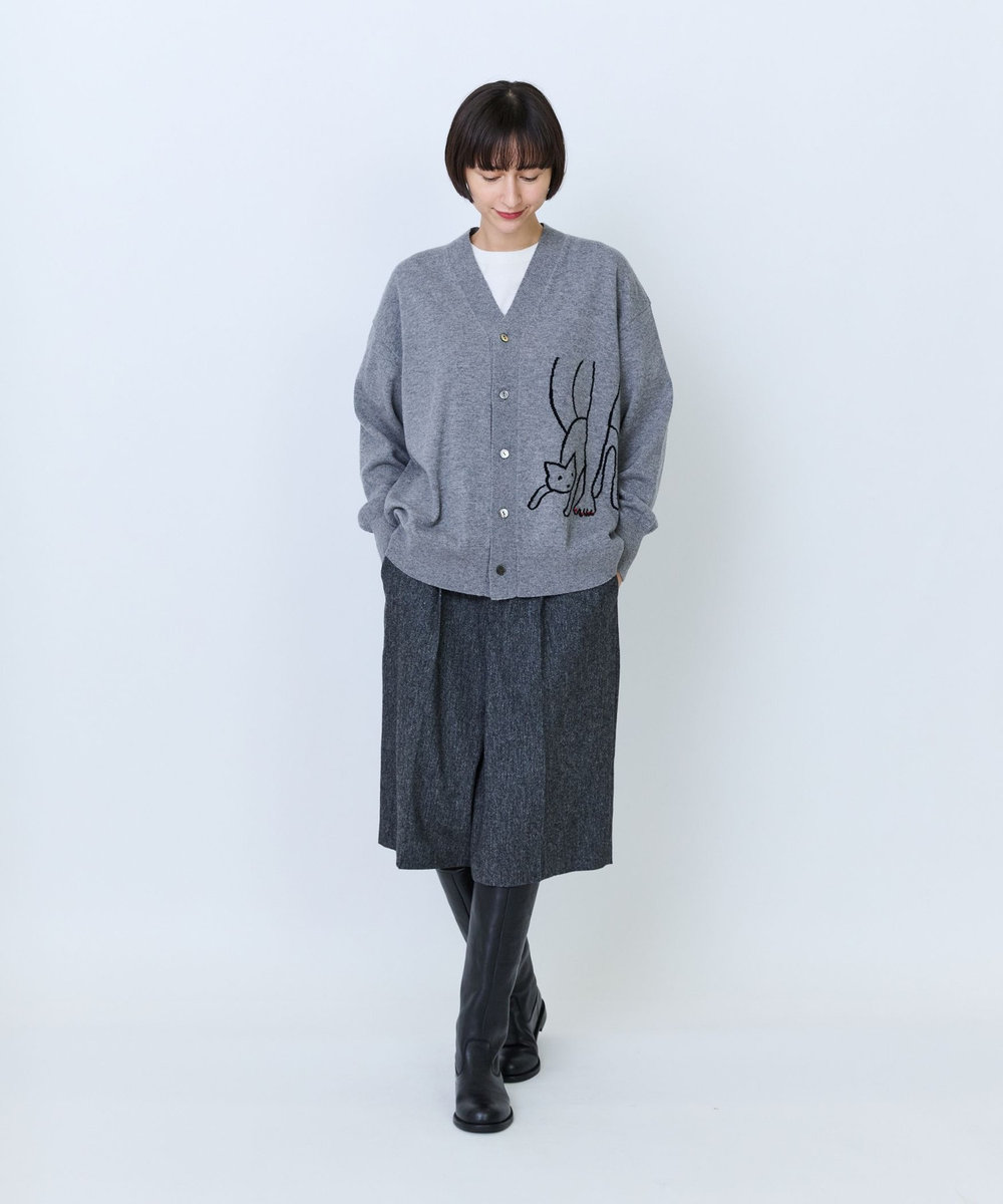 LOISIR 《塩川いづみさんコラボ》ウールインターシャカーディガン グレー