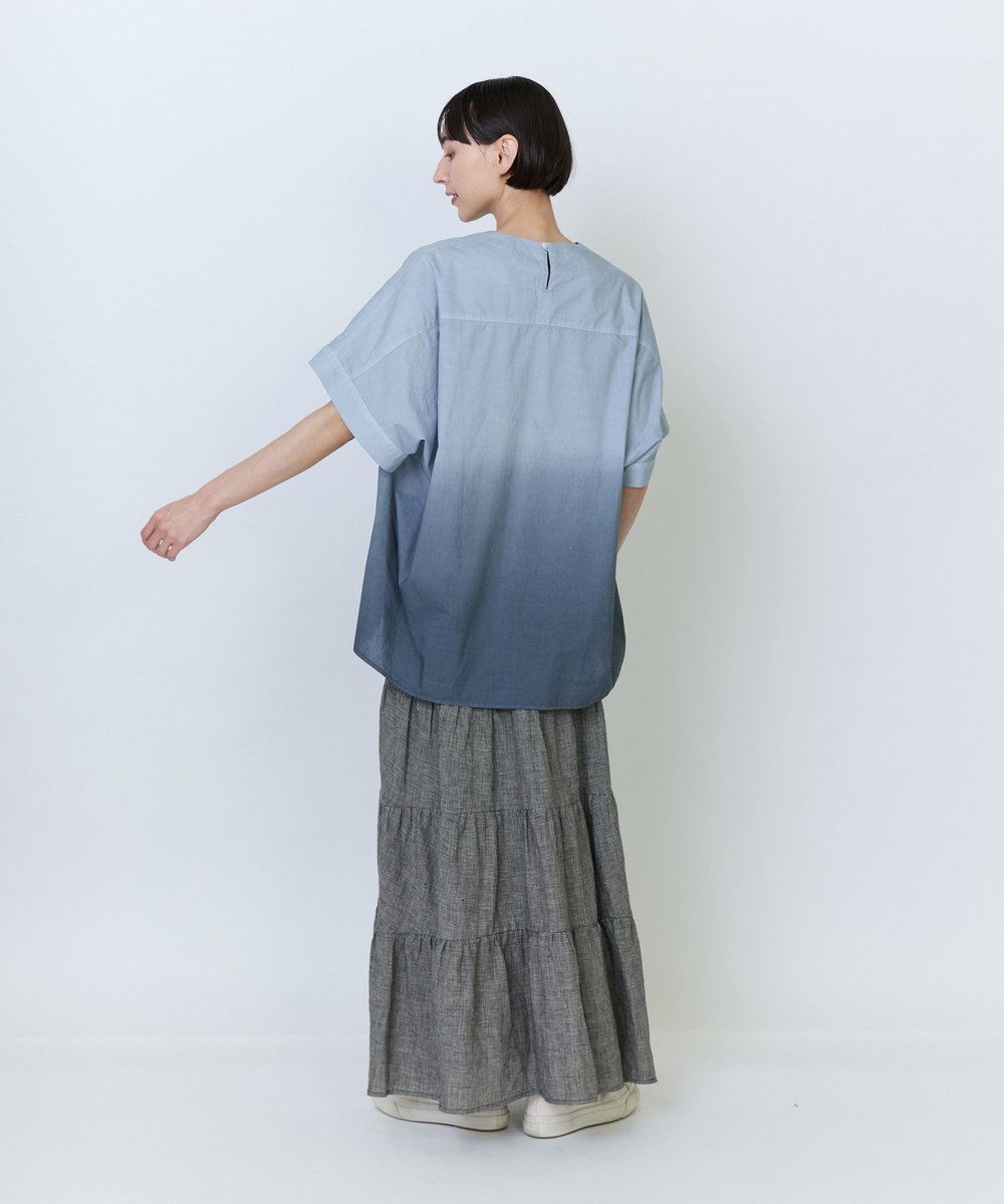 LOISIR インドコットンボイルハンド段染めブラウス ブルー系その他