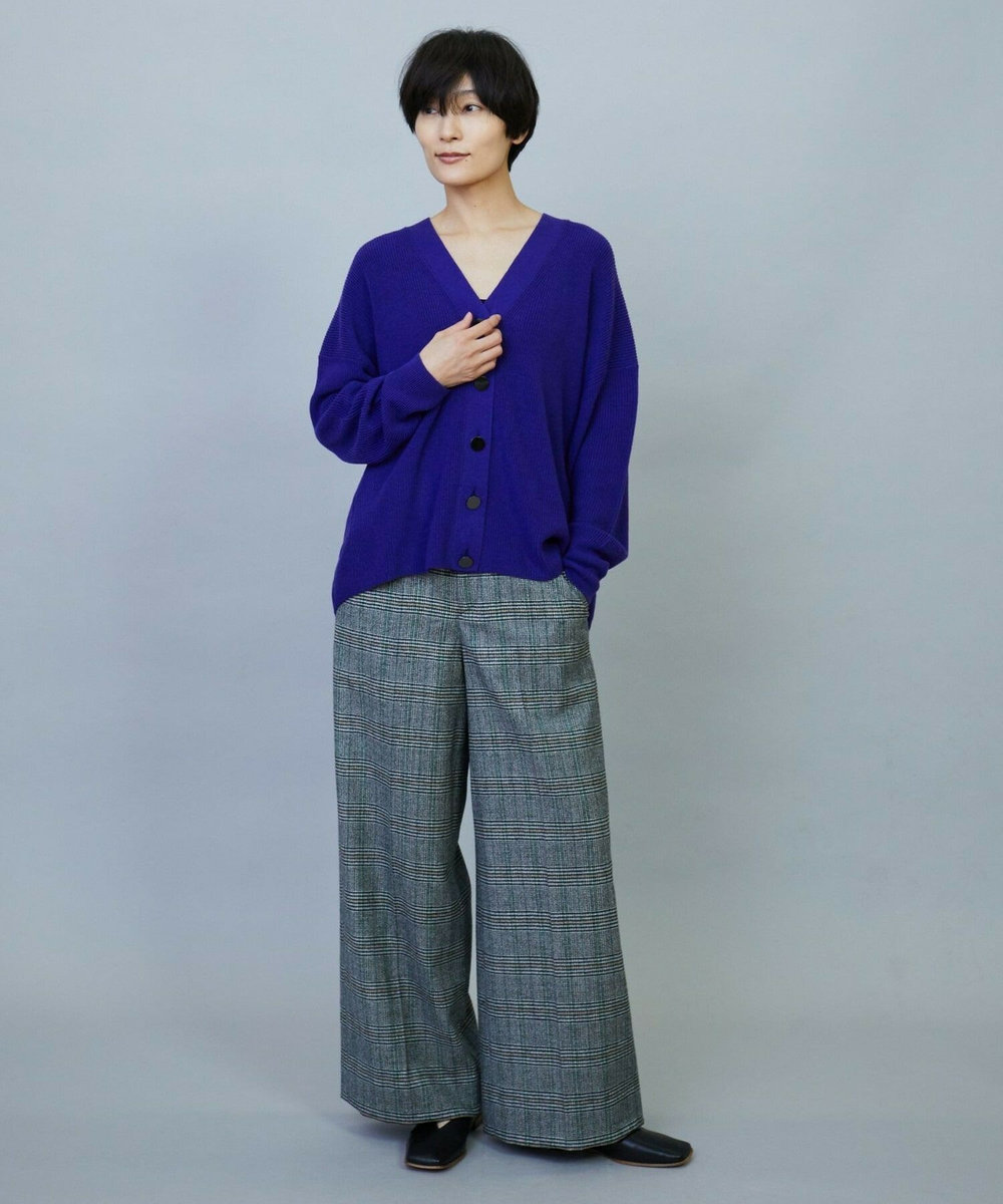 MOGA ウールカシミヤグレンチェックワイドパンツ オフホワイト