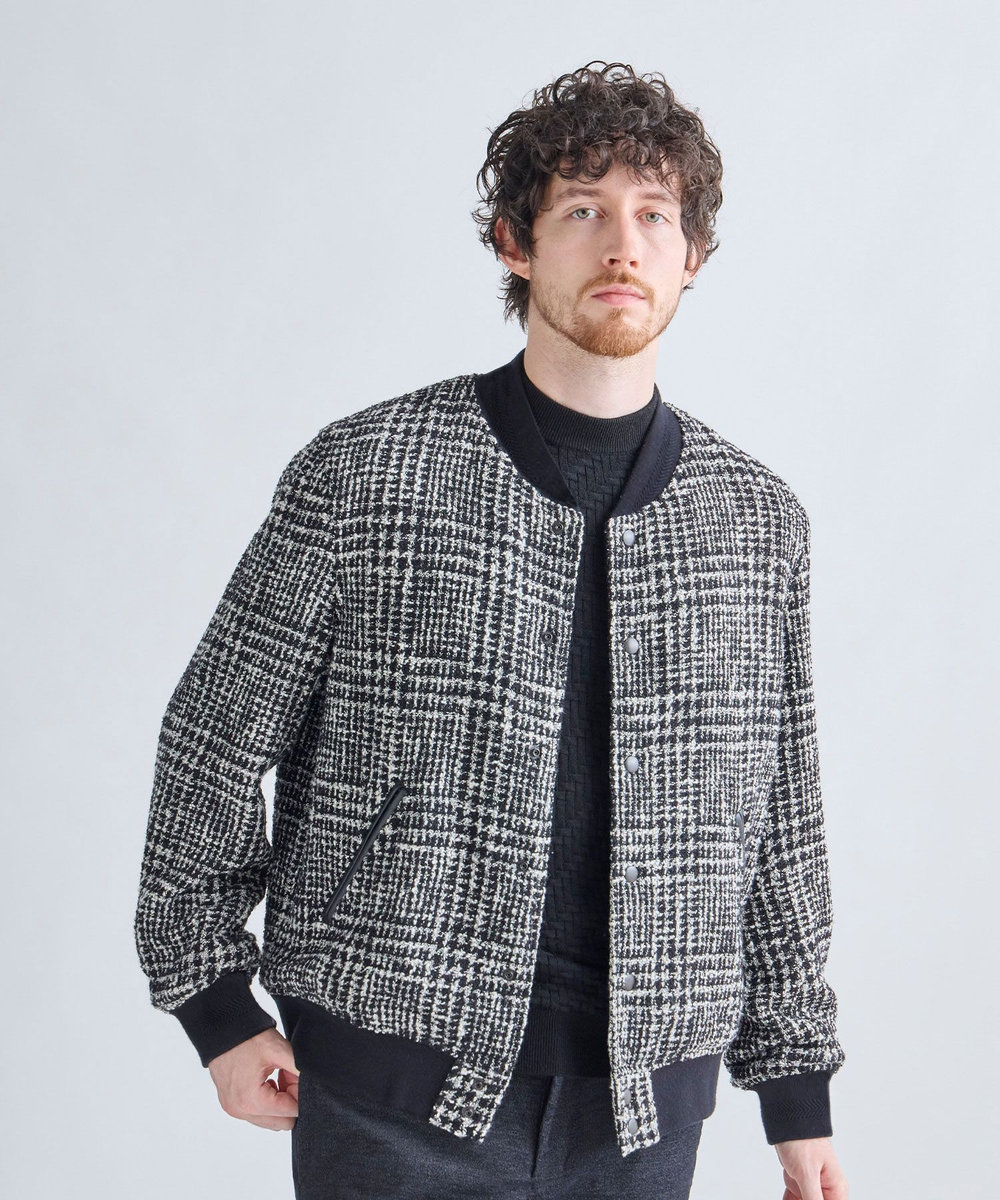 MEN'S BIGI ヘリンボーン/グレンチェックツイードスタジャン グレー系その他2