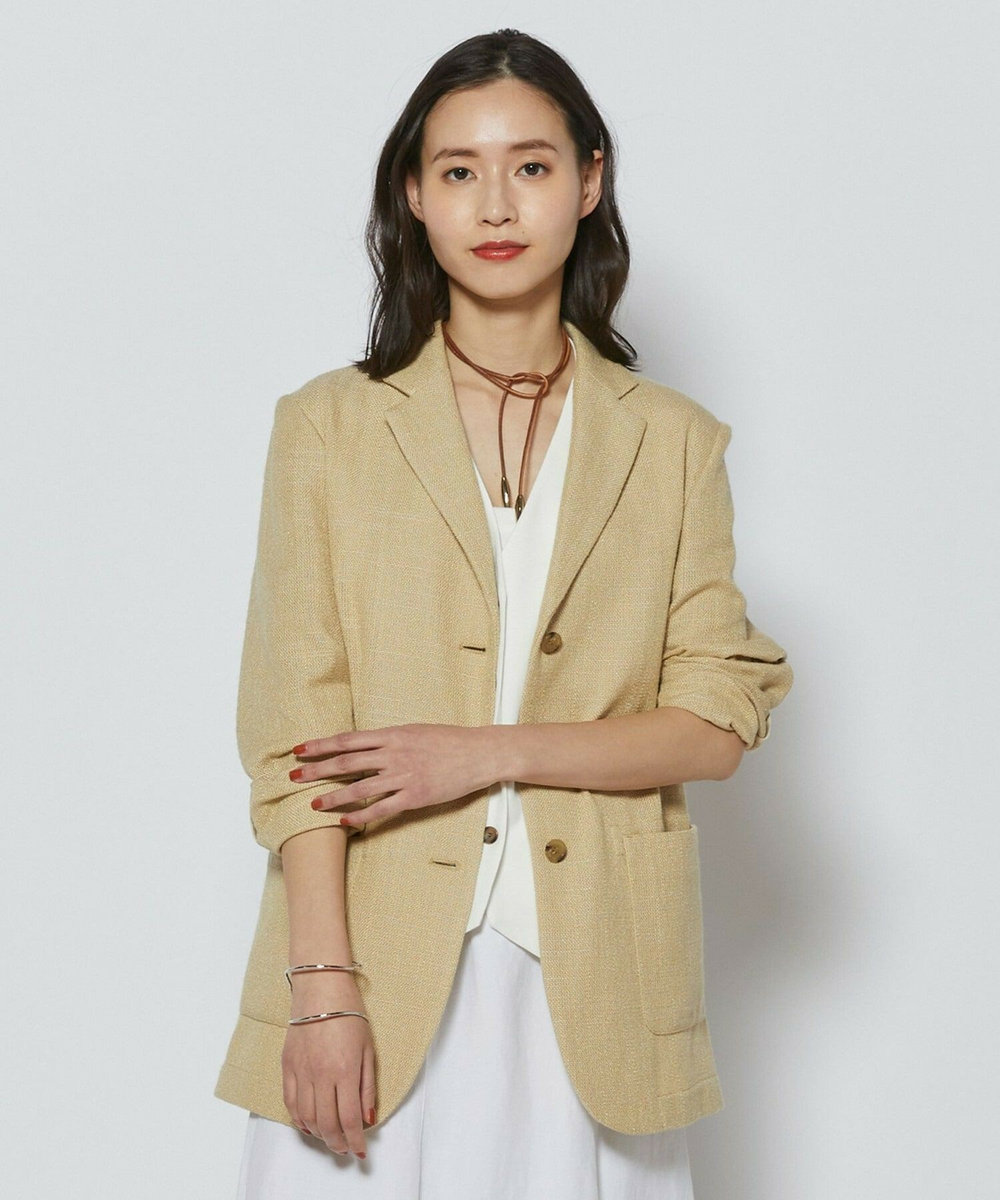 L'EQUIPE シルク混シャンブレージャケット ベージュ