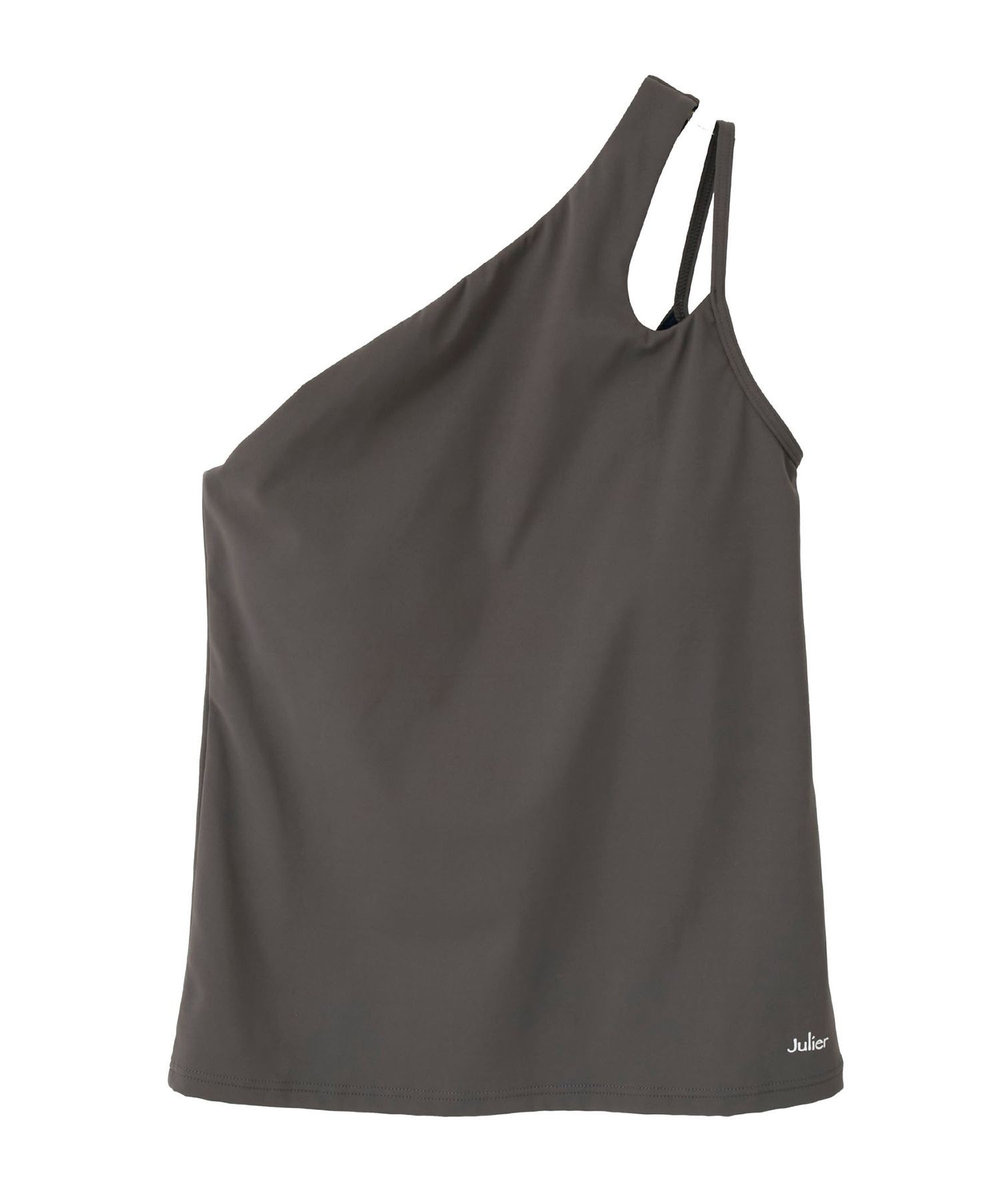 Julier YOGA FITアシメミドルトップス/パット付き・UVカット・吸汗速乾・ホットヨガ対応・水着・水陸両用 グレー