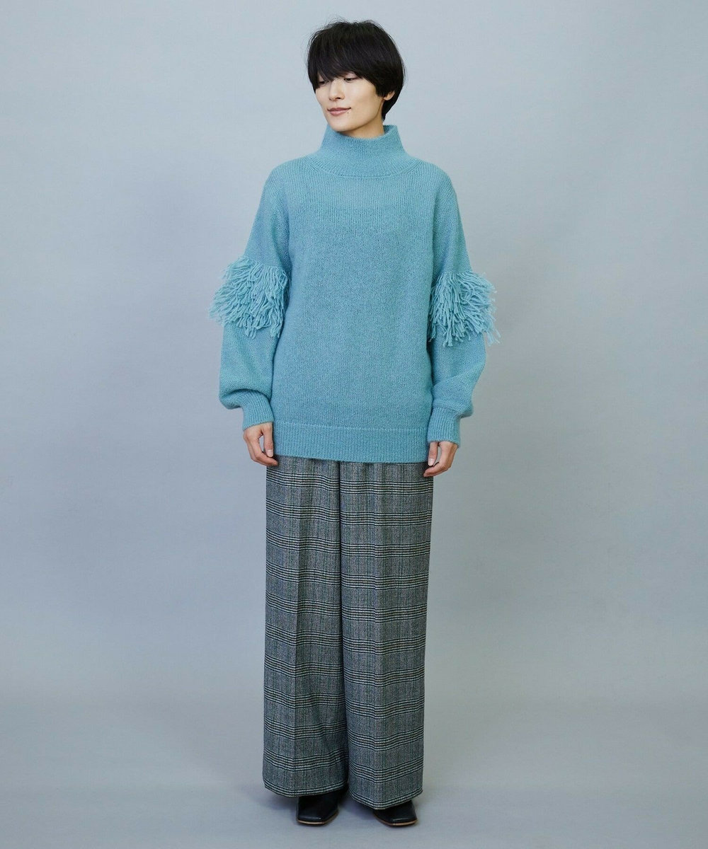 MOGA ウールカシミヤグレンチェックワイドパンツ オフホワイト