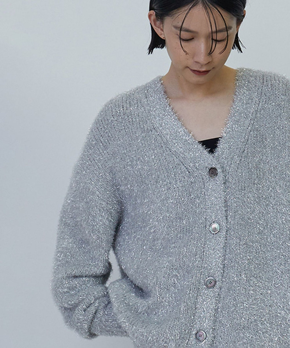 1er Arrondissement ラメシャギーカーディガン シルバー