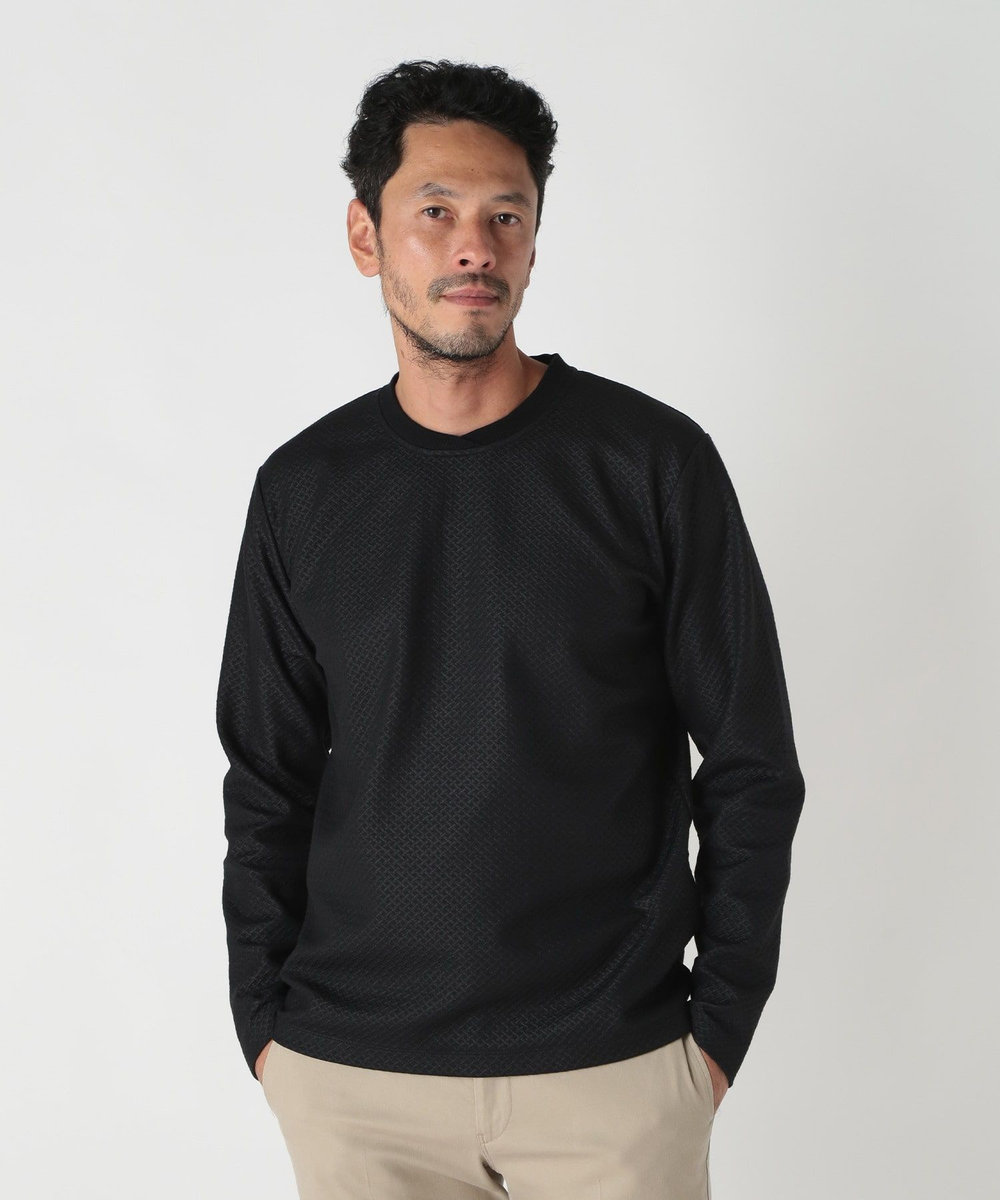 MEN'S BIGI フクレジャガード　クルーネックリブカットソー ブラック