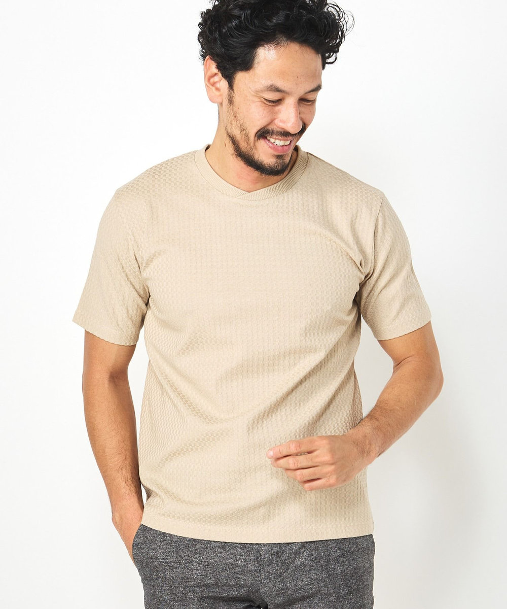MEN'S BIGI リンクスジャカード半袖カットソー マスタード