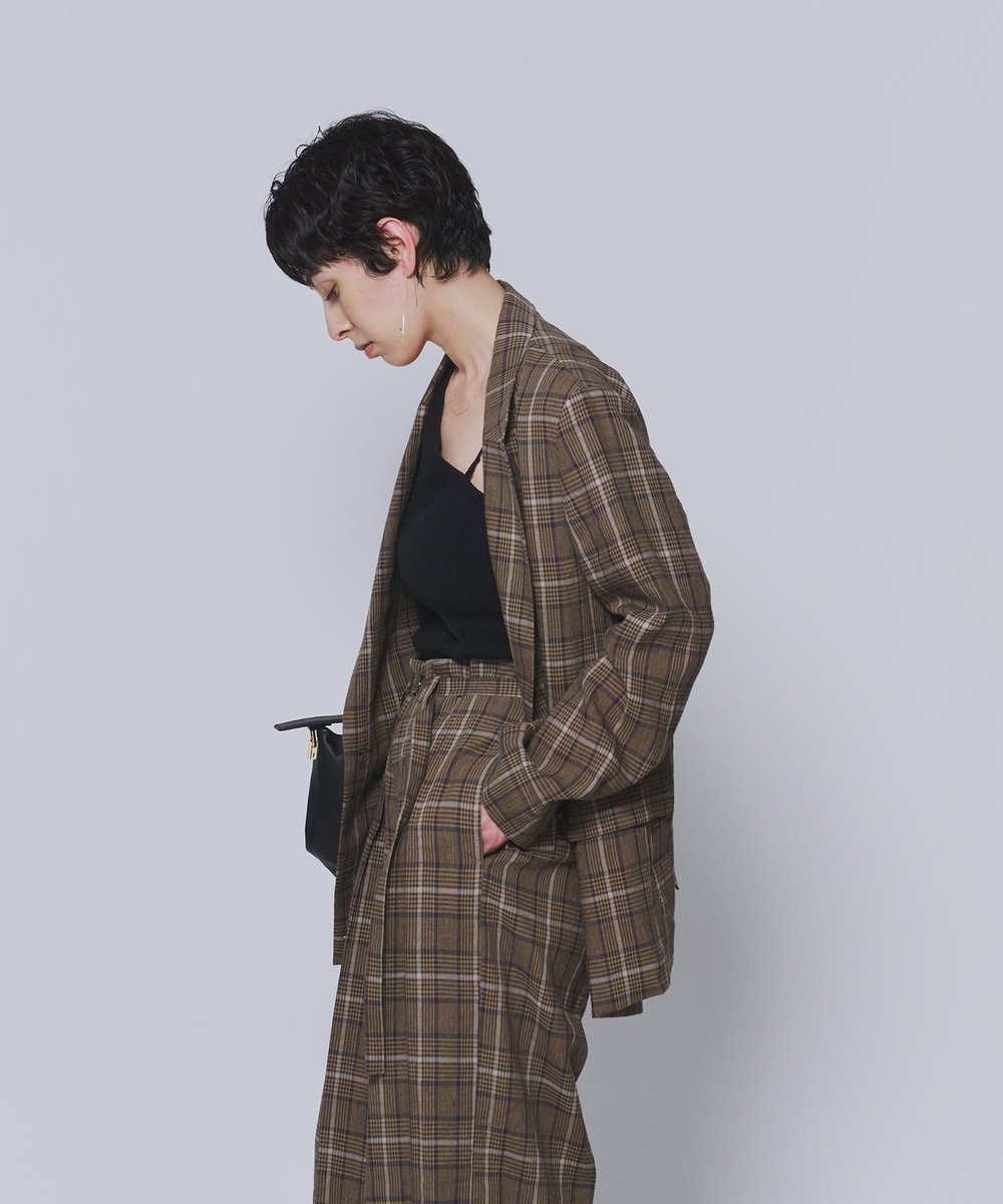 1er Arrondissement リネンビスコースジャケット チェック