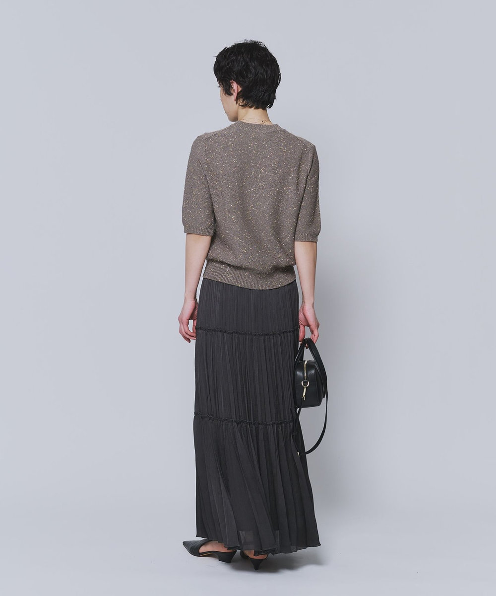 1er Arrondissement 楊柳サテンティアードプリーツスカート チャコールグレー