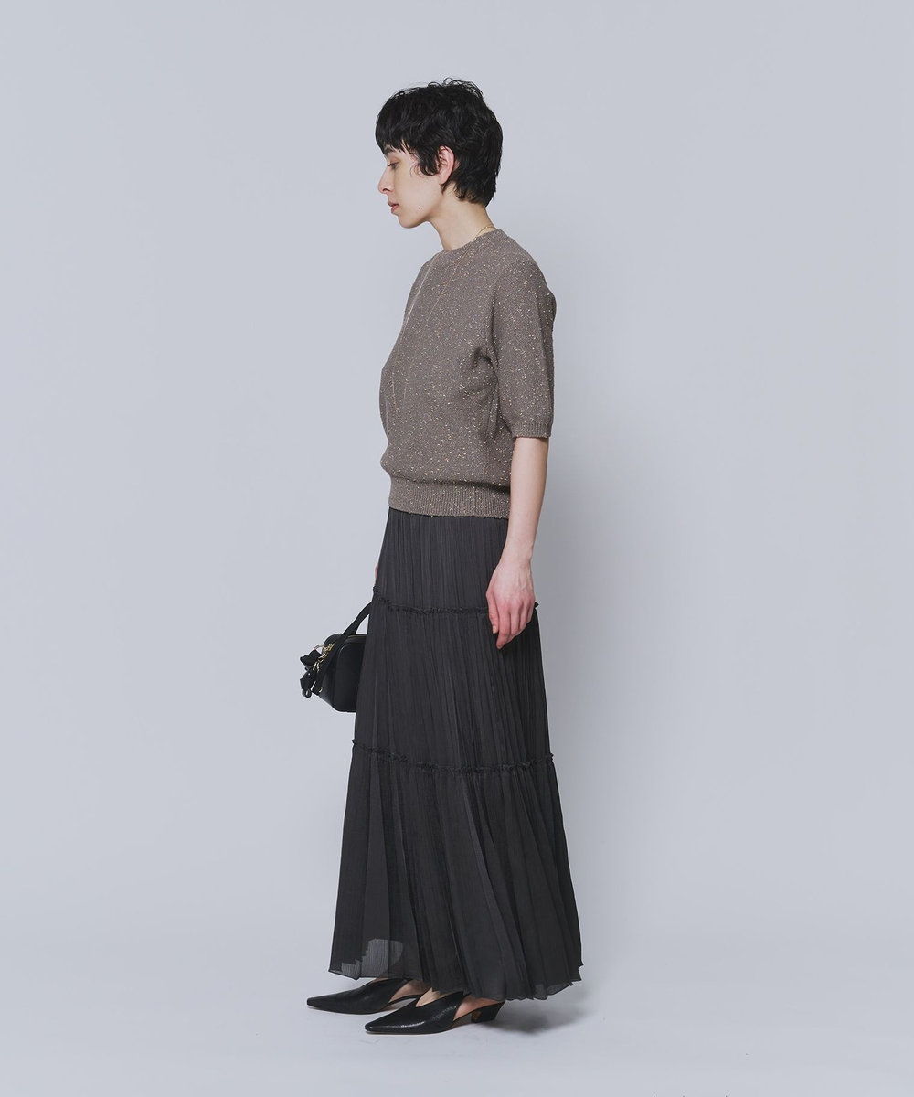 1er Arrondissement 楊柳サテンティアードプリーツスカート チャコールグレー