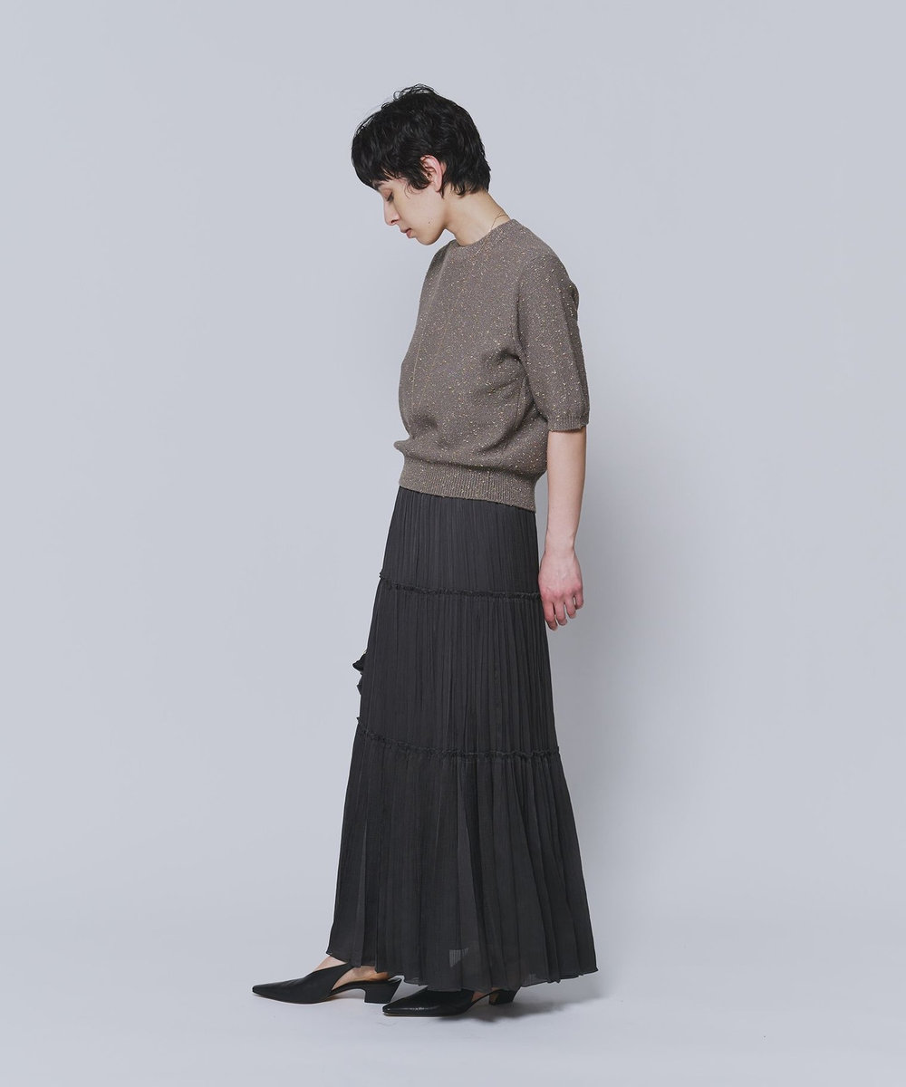 1er Arrondissement 楊柳サテンティアードプリーツスカート チャコールグレー