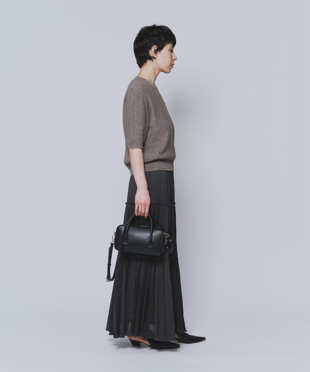 1er Arrondissement 楊柳サテンティアードプリーツスカート チャコールグレー