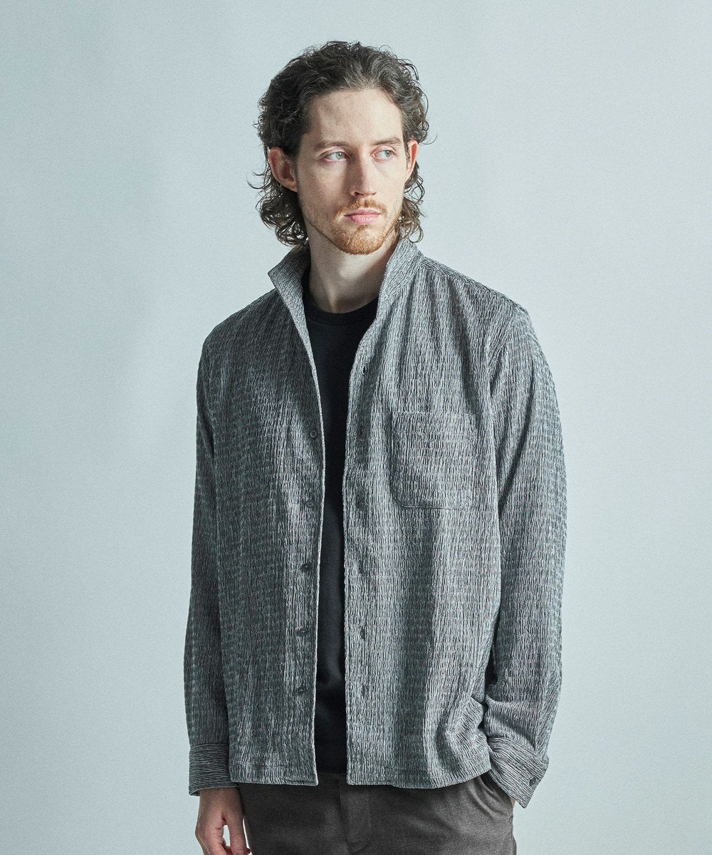 MEN'S BIGI シャーリング楊柳 シャツブルゾン＜ストレッチ＞ ブラック