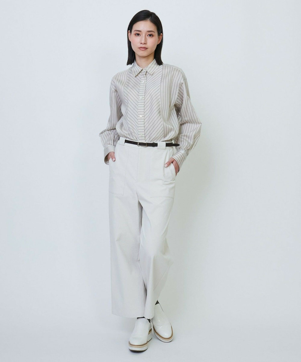 L'EQUIPE ワッシャーコットン＆ナチュラルストライプシャツ ベージュ