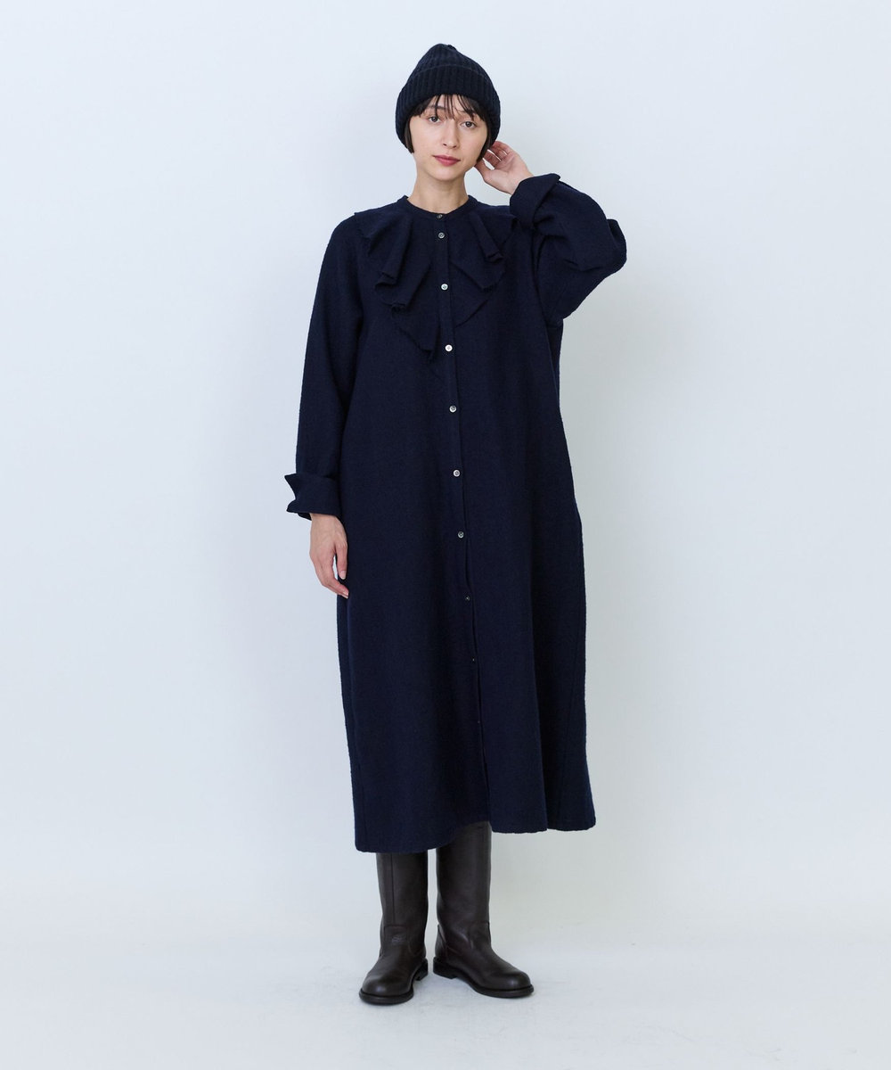LOISIR フロントドレープシャツワンピース ネイビー