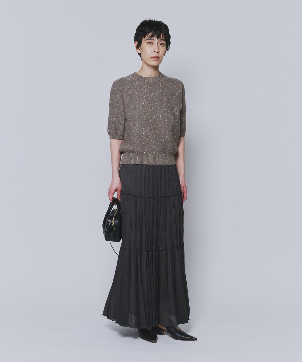 1er Arrondissement 楊柳サテンティアードプリーツスカート チャコールグレー