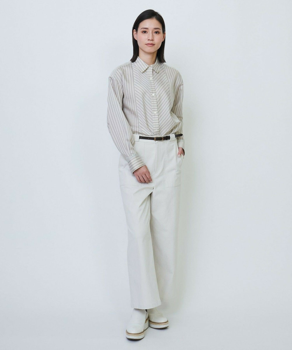 L'EQUIPE ワッシャーコットン＆ナチュラルストライプシャツ ベージュ