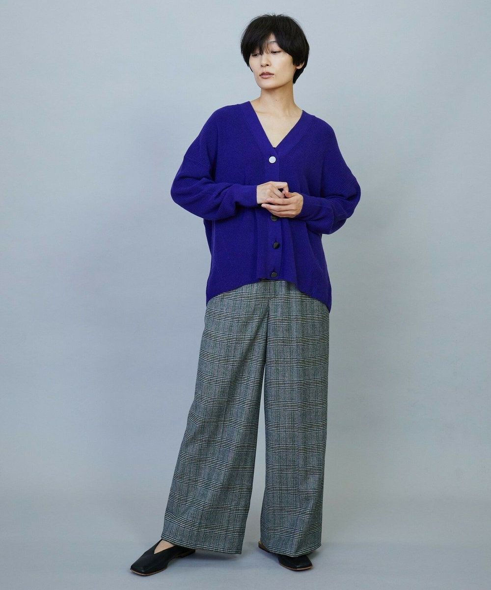 MOGA ウールカシミヤグレンチェックワイドパンツ オフホワイト