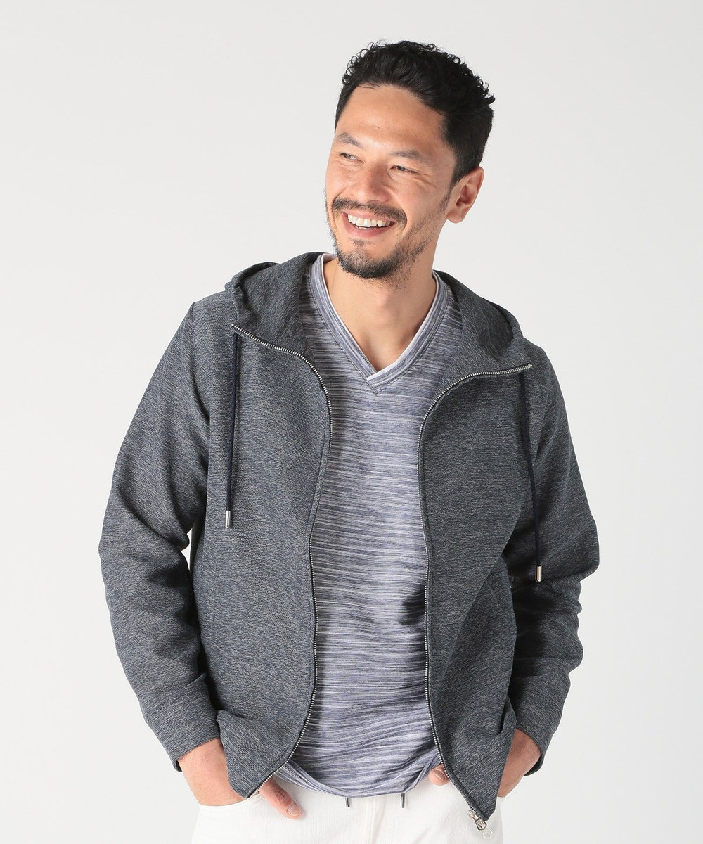 MEN'S BIGI カラミストレッチフードパーカー ネイビー