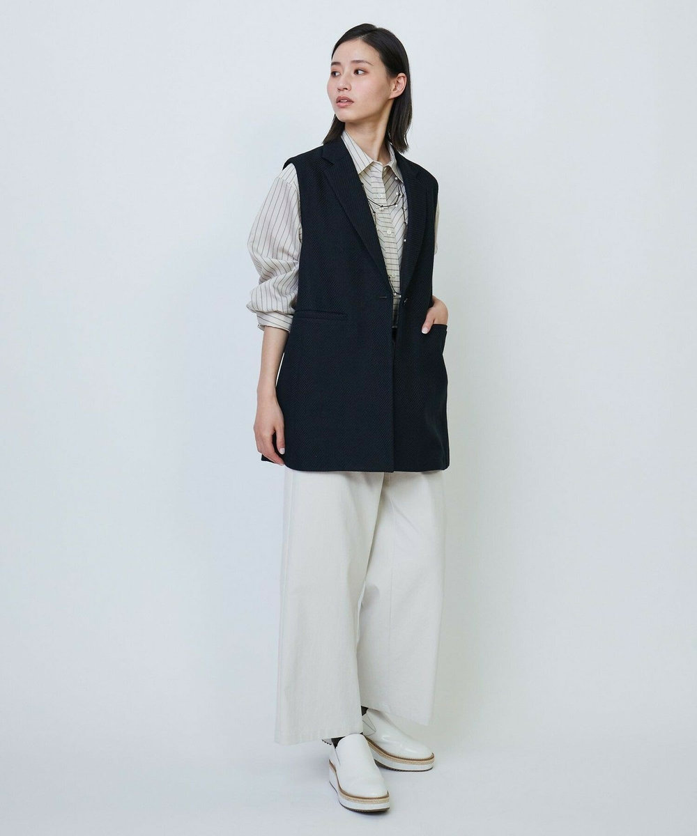 L'EQUIPE ワッシャーコットン＆ナチュラルストライプシャツ ベージュ