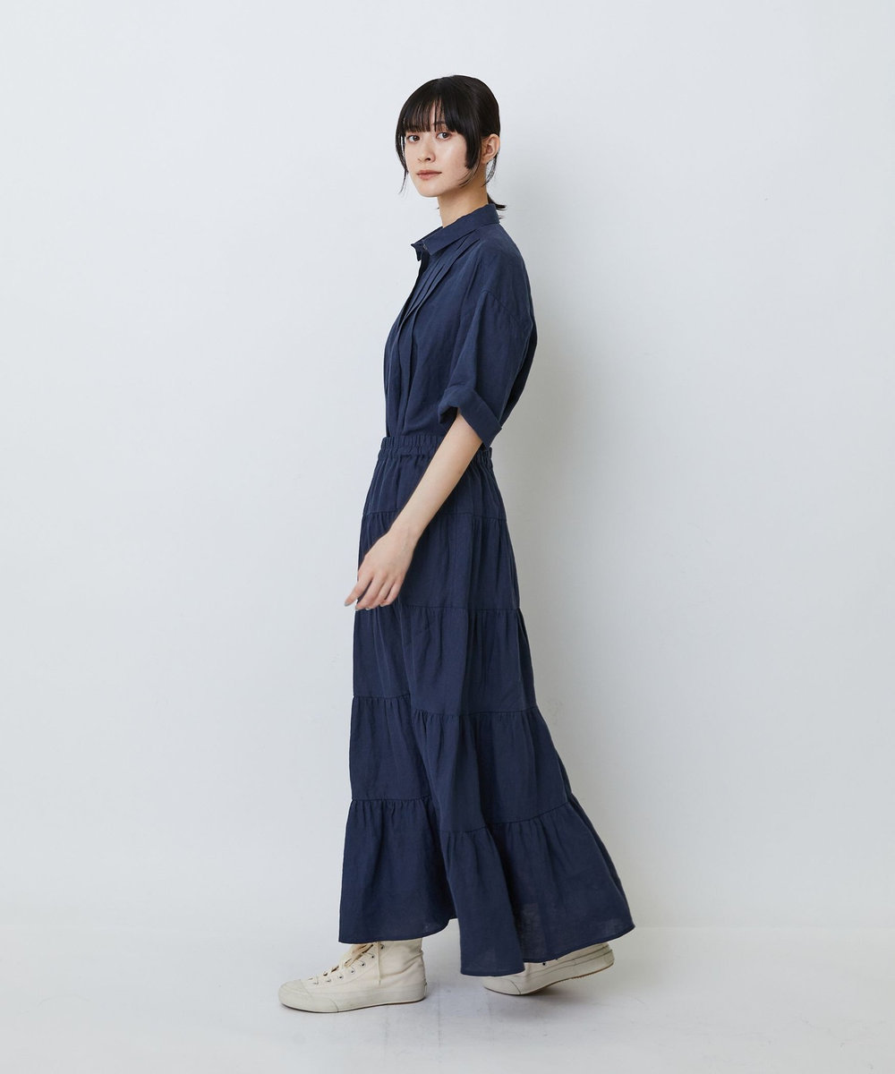 LOISIR 【MTサイズ有り】イージーティアードスカート ネイビー