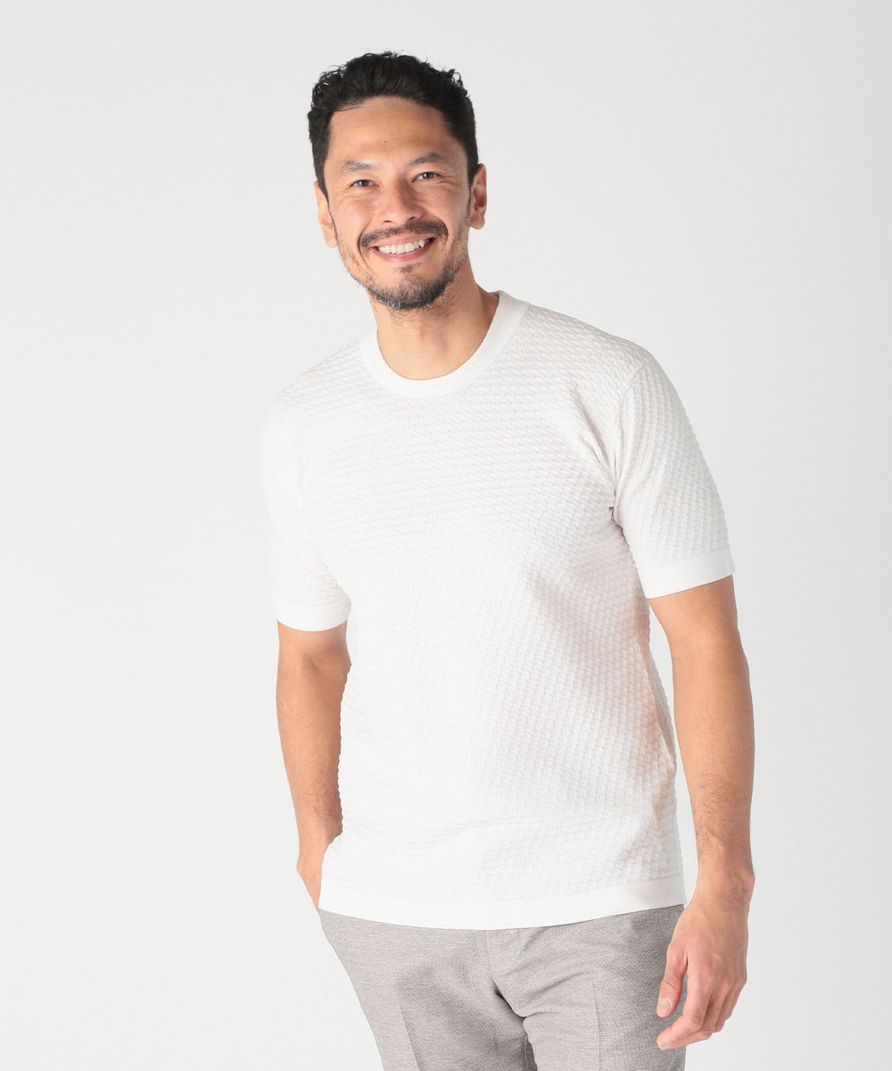 MEN'S BIGI ブリスターニットジャカードカットソー ホワイト