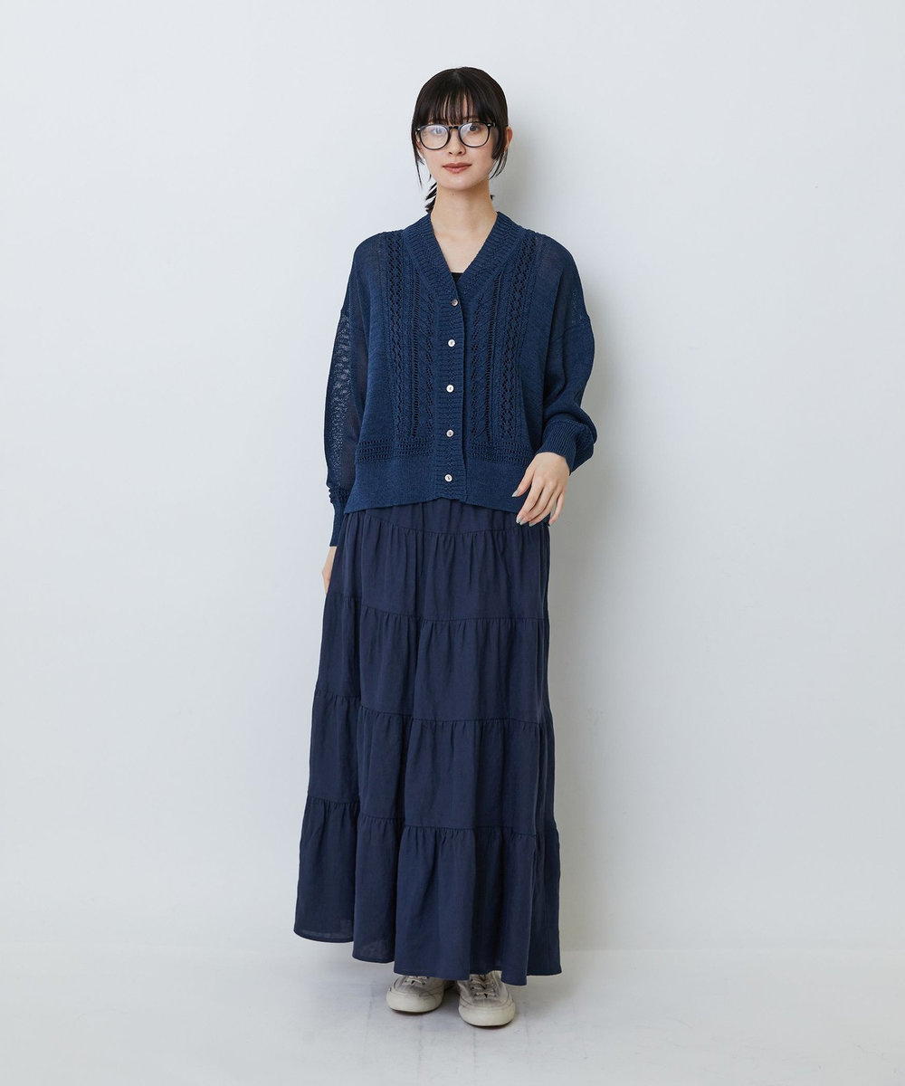 LOISIR 【MTサイズ有り】イージーティアードスカート ネイビー