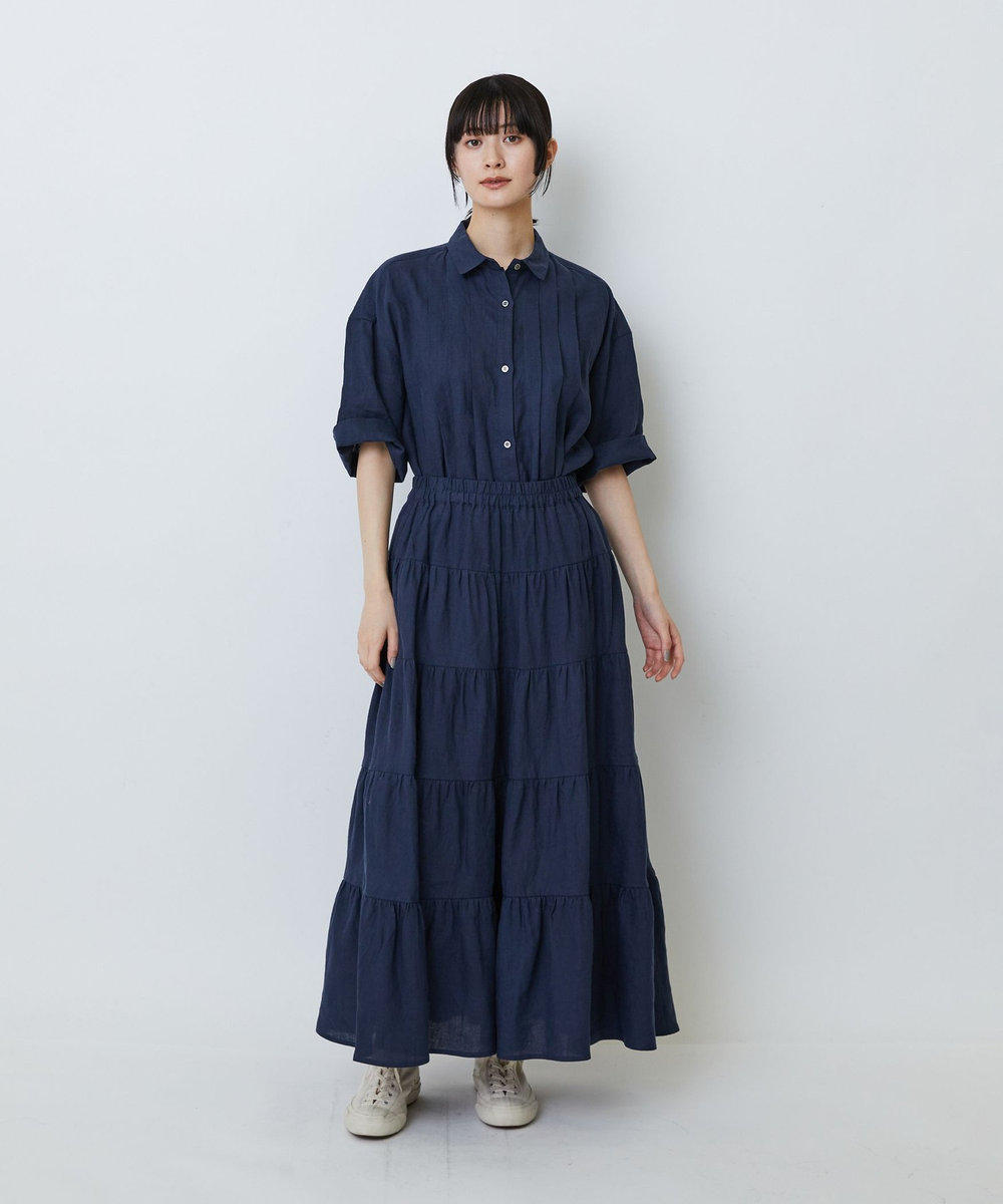 LOISIR 【MTサイズ有り】イージーティアードスカート ネイビー