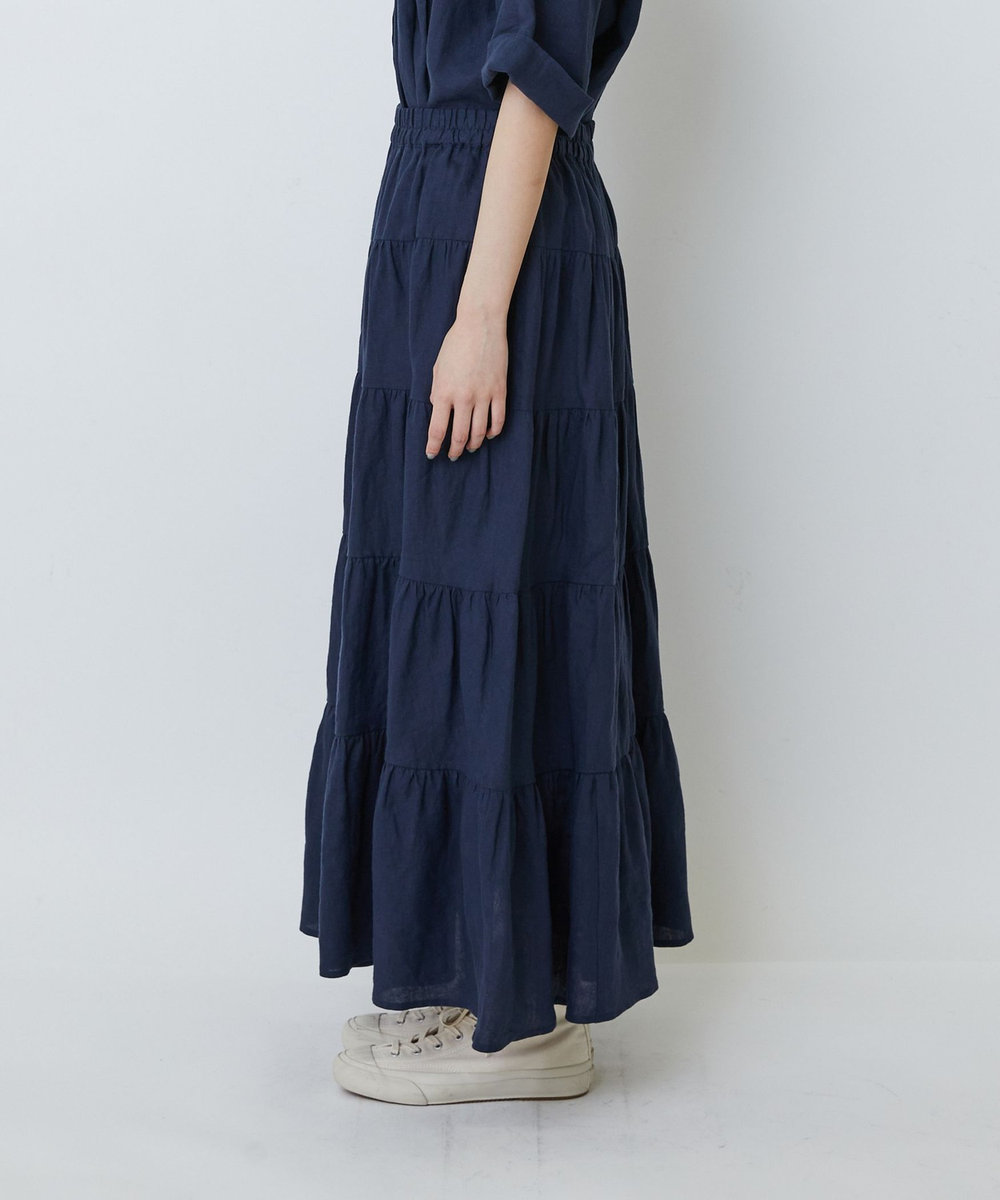 LOISIR 【MTサイズ有り】イージーティアードスカート ネイビー