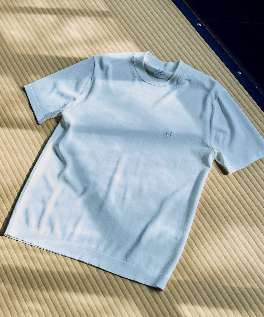MEN'S BIGI 【COLE HAAN/コール ハーン】別注 ロゴ刺繍ニット半袖Tシャツ＜持続冷感＞ ホワイト