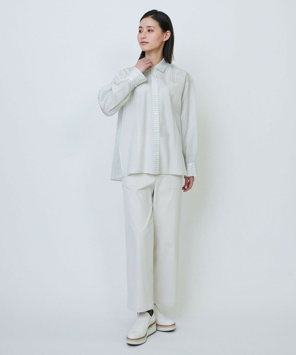 L'EQUIPE ワッシャーコットン＆ナチュラルストライプシャツ ライム