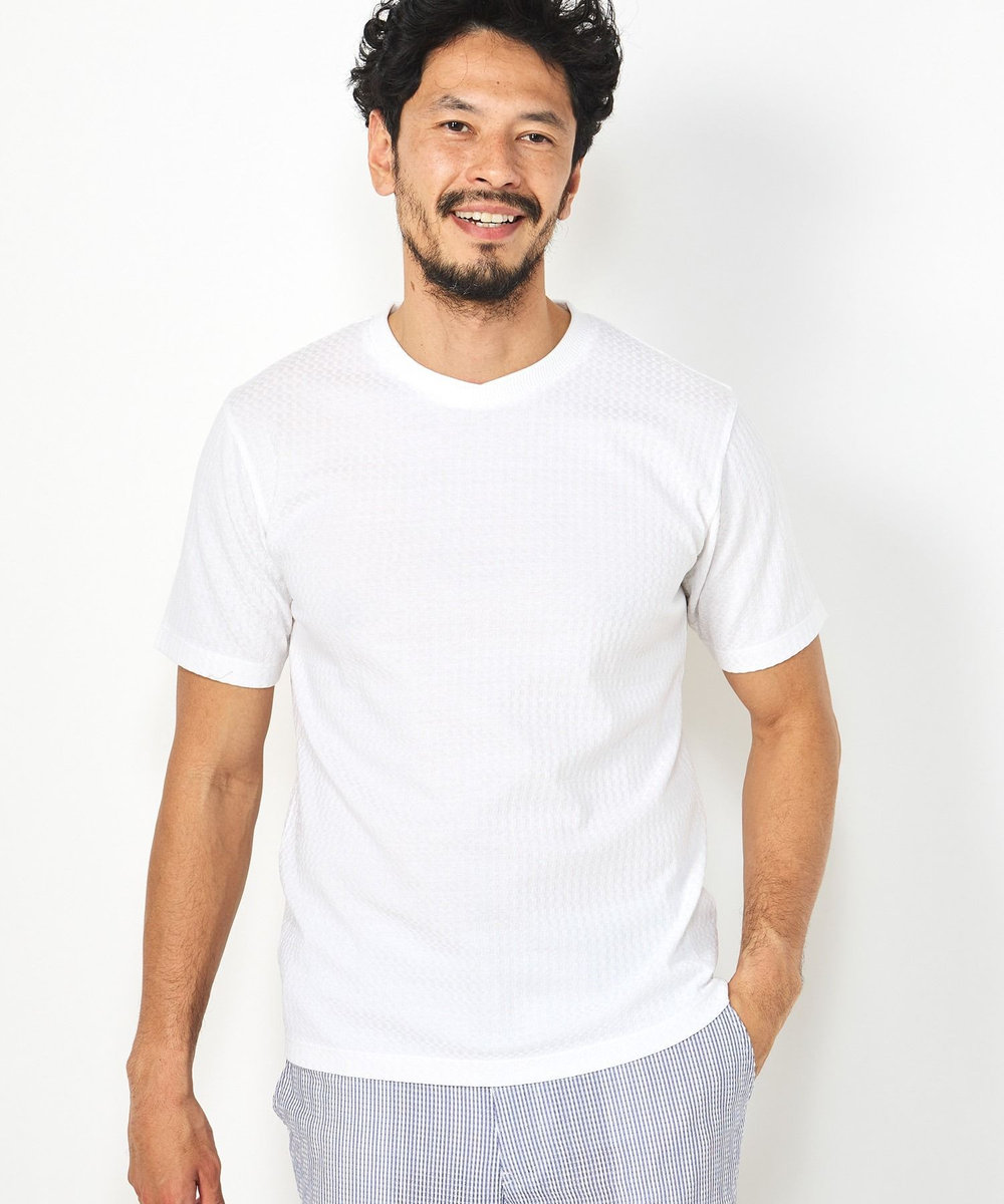 MEN'S BIGI リンクスジャカード半袖カットソー ホワイト