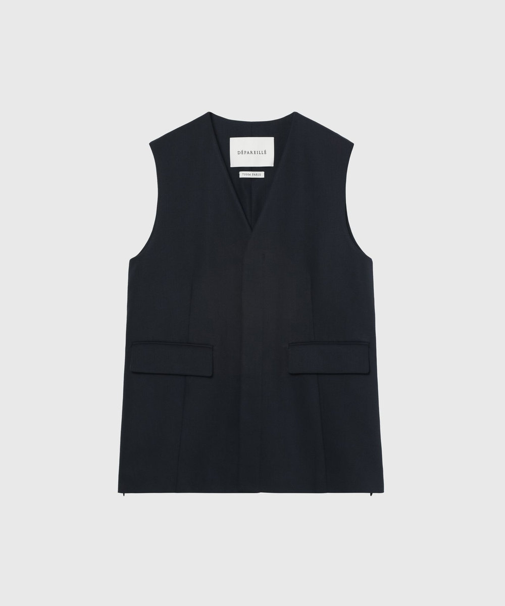 DÉPAREILLÉ WOOL NYLON GABARDINE GILET / ウールナイロンギャバジンジレ ネイビー