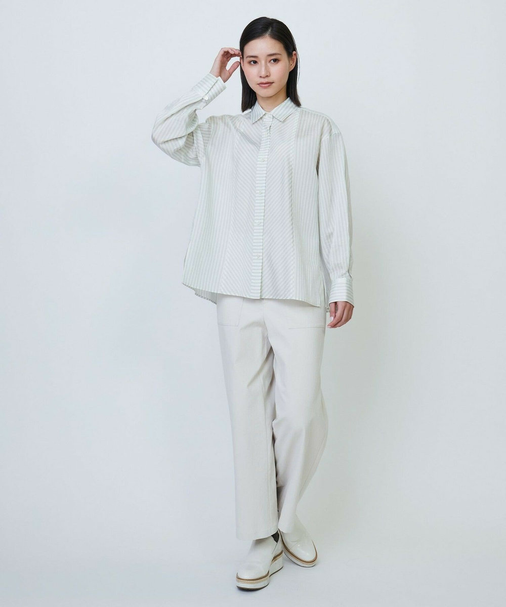 L'EQUIPE ワッシャーコットン＆ナチュラルストライプシャツ ライム