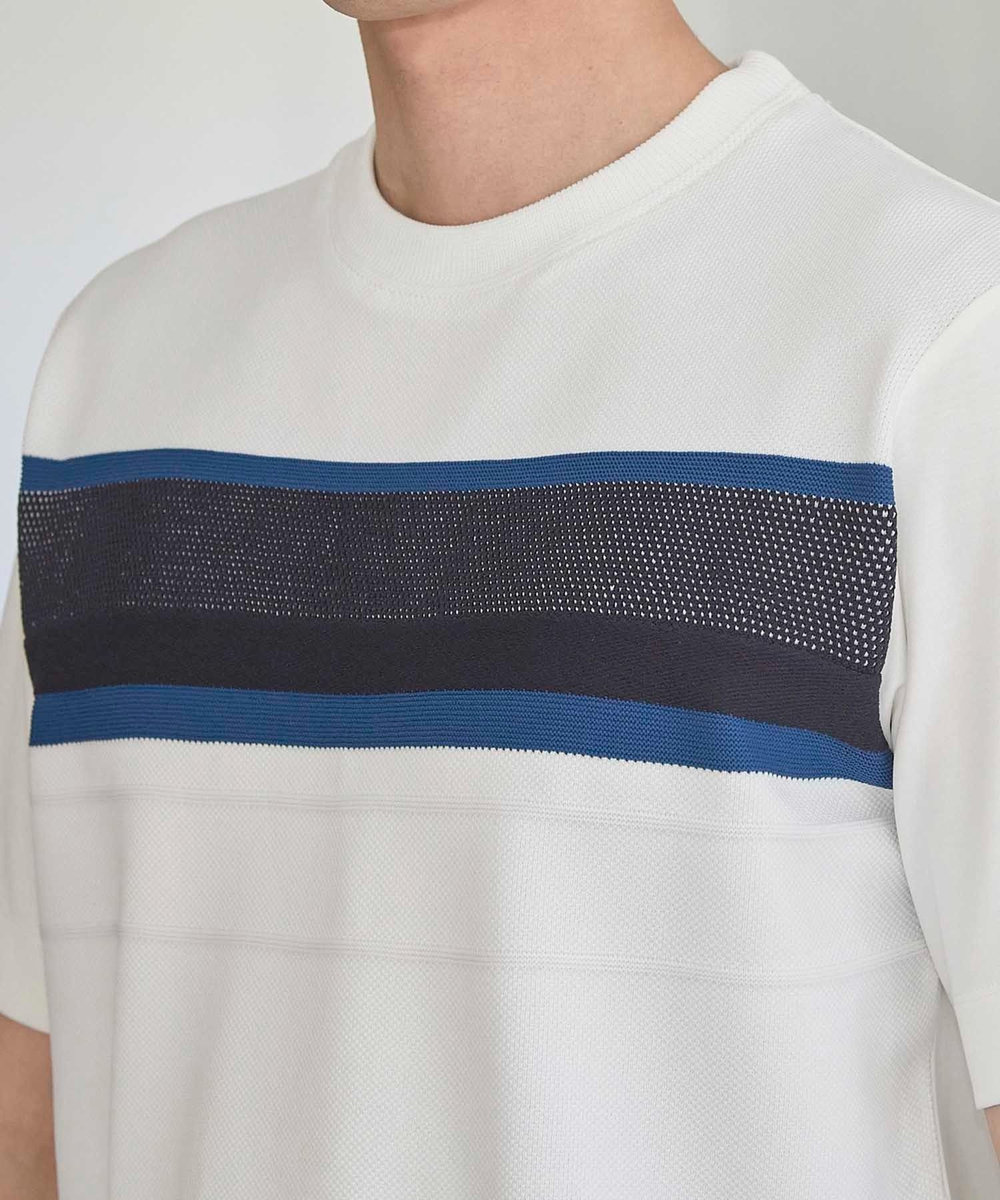 UNION STATION ニット切り替え ボーダー ポンチTシャツ ホワイト