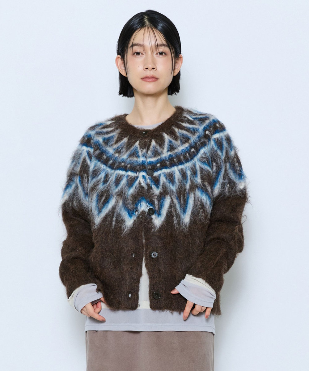 feerique feerique モヘヤジャガードニットカーディガン ブラウン