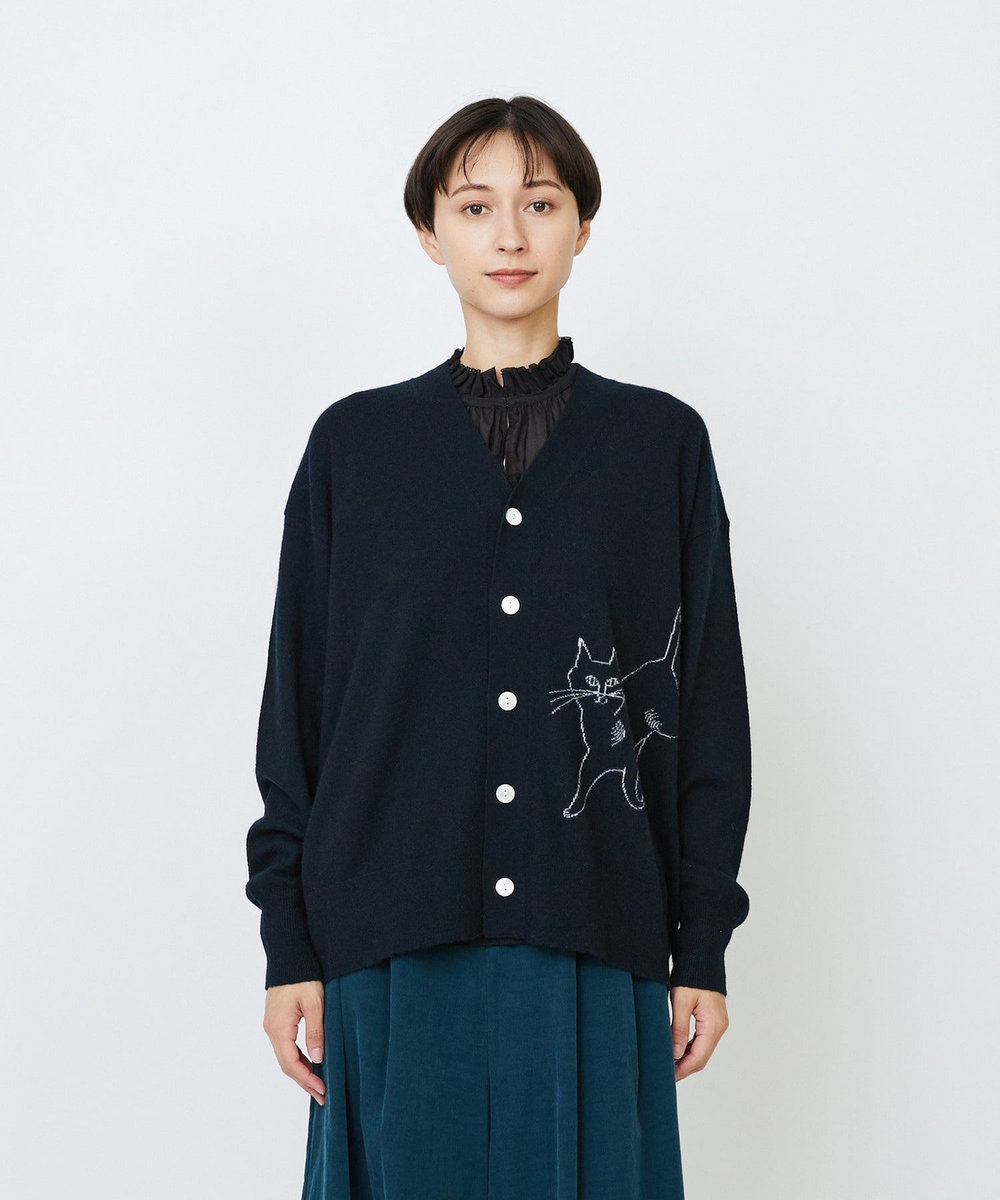 LOISIR 【EC限定・アーティストコラボ】LOISIR×TORANEKOBONBONインターシャニットカーディガン ブラック