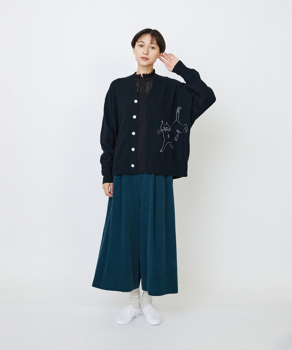 LOISIR 【EC限定・アーティストコラボ】LOISIR×TORANEKOBONBONインターシャニットカーディガン ブラック