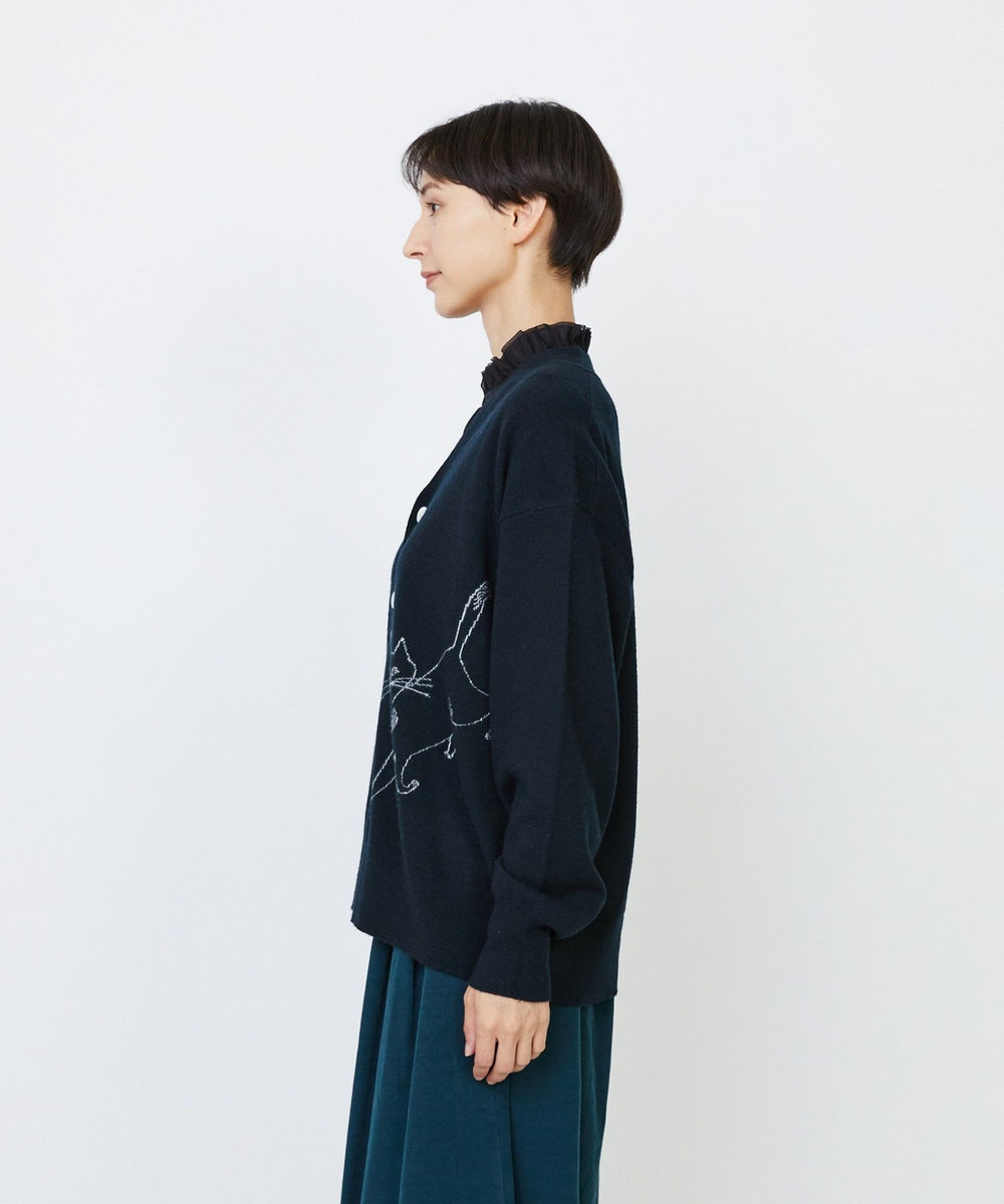 LOISIR 【EC限定・アーティストコラボ】LOISIR×TORANEKOBONBONインターシャニットカーディガン ブラック