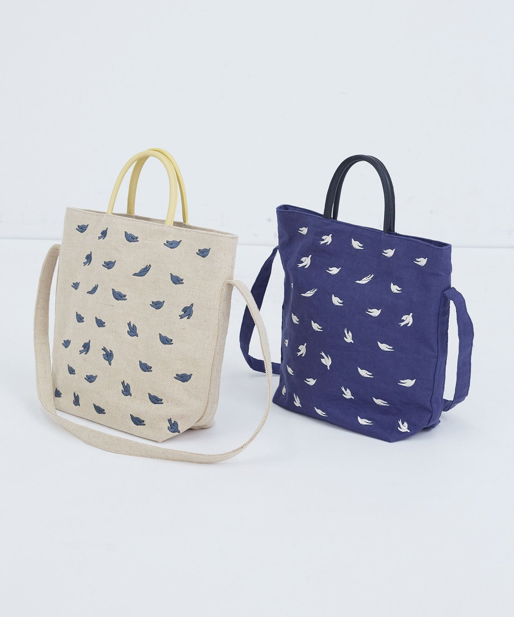 ADIEU TRISTESSE 【2way】トリ刺繍バッグ ベージュ